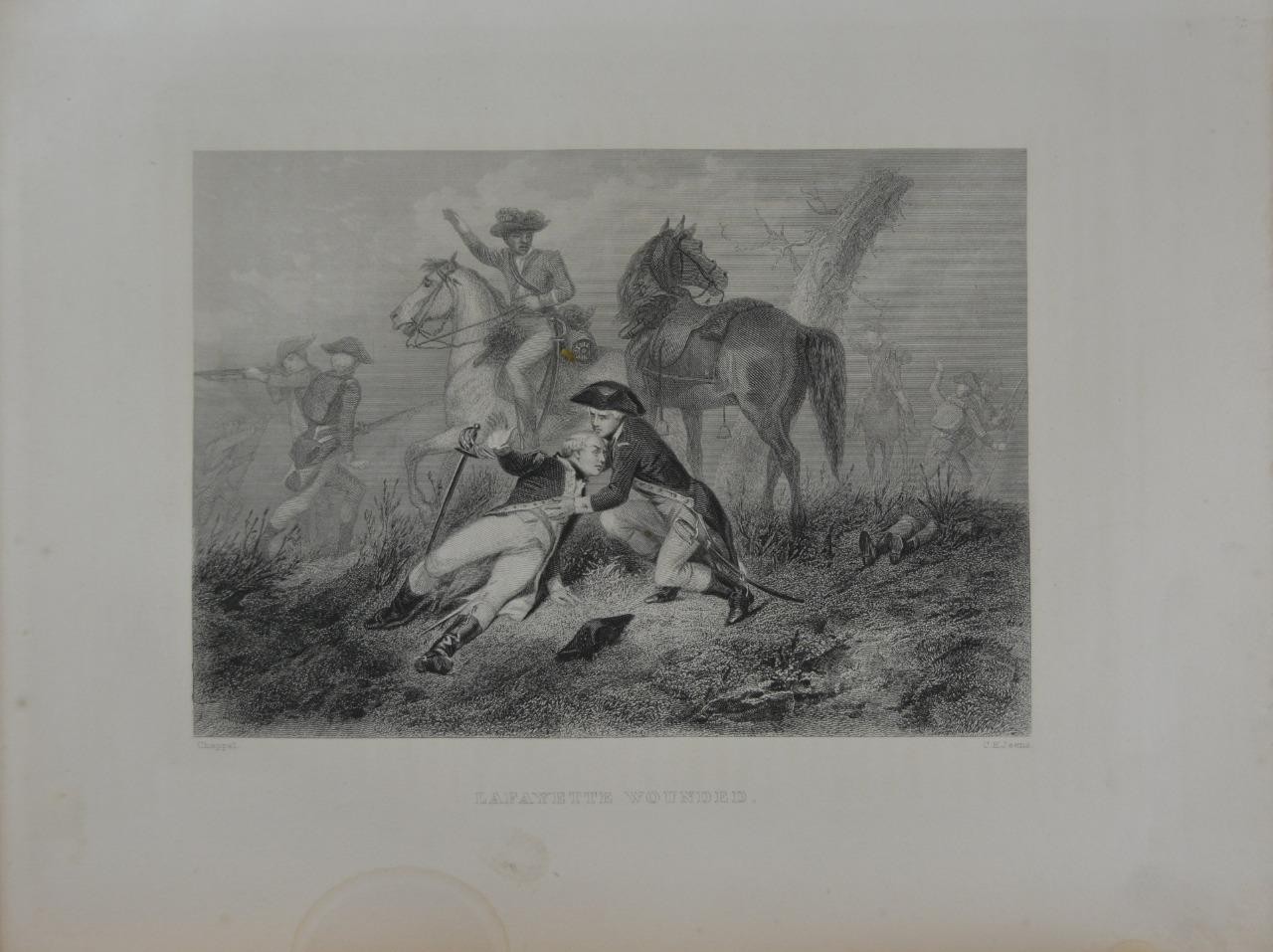 Antique Revolutionary War Lafayette Wounded 1878 Original Engraving Art Antique Revolutionary War Lafayette Wounded 1878 Original Engraving Art