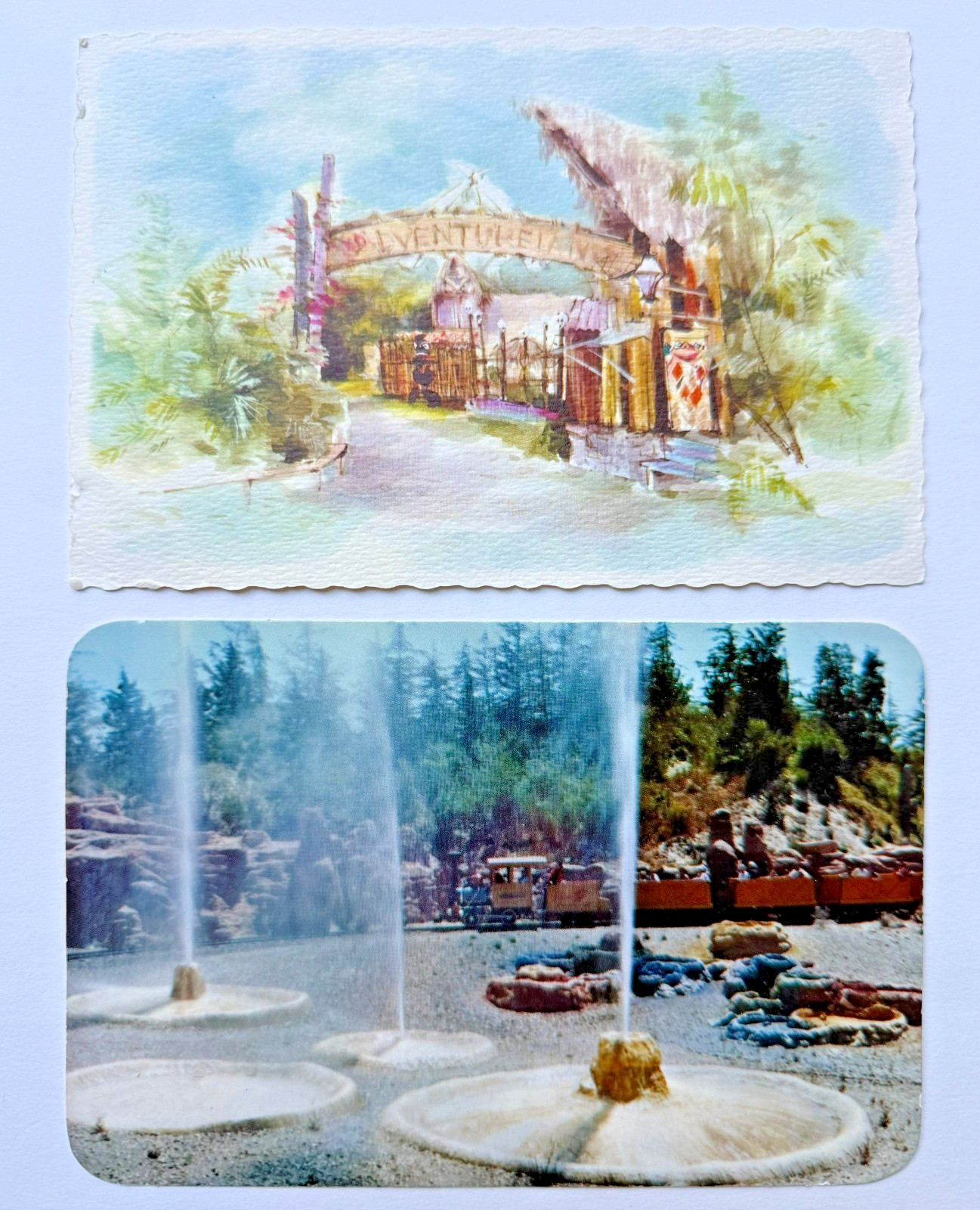 1960s Disneyland HALLMARK LARGE POSTCARDS #PDL 15 & 21 Mine Train Adventureland