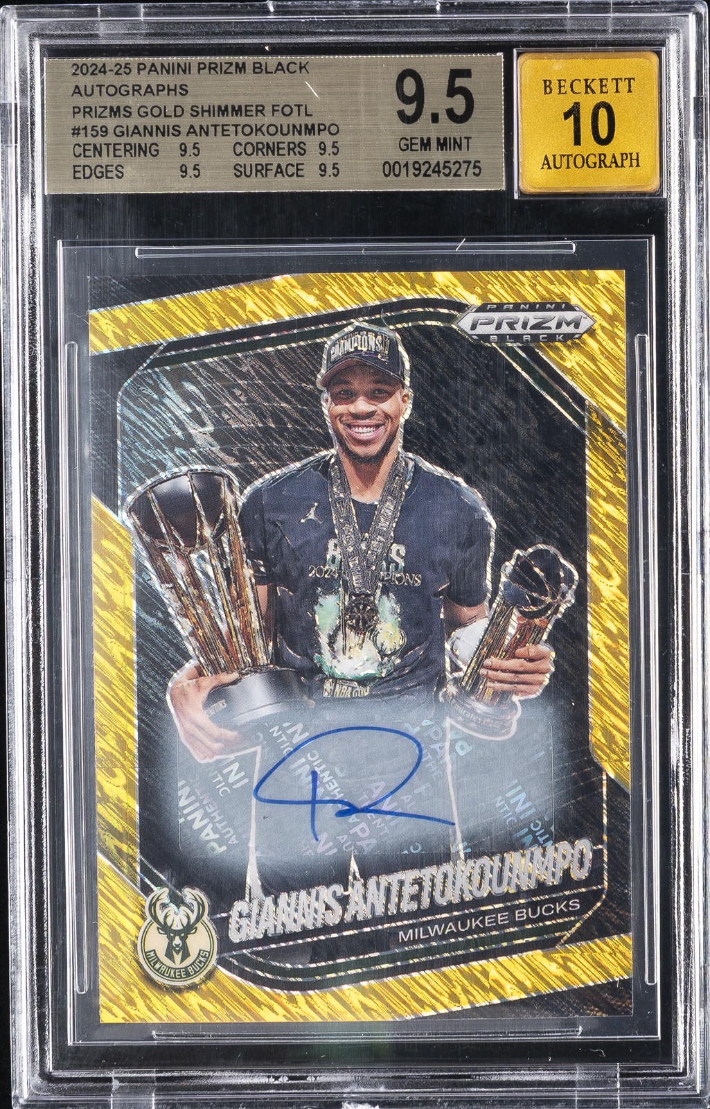 2024-25 PANINI PRIZM BLACK AUTOS #159 GIANNIS ANTETOKOUNMPO BGS 9.5