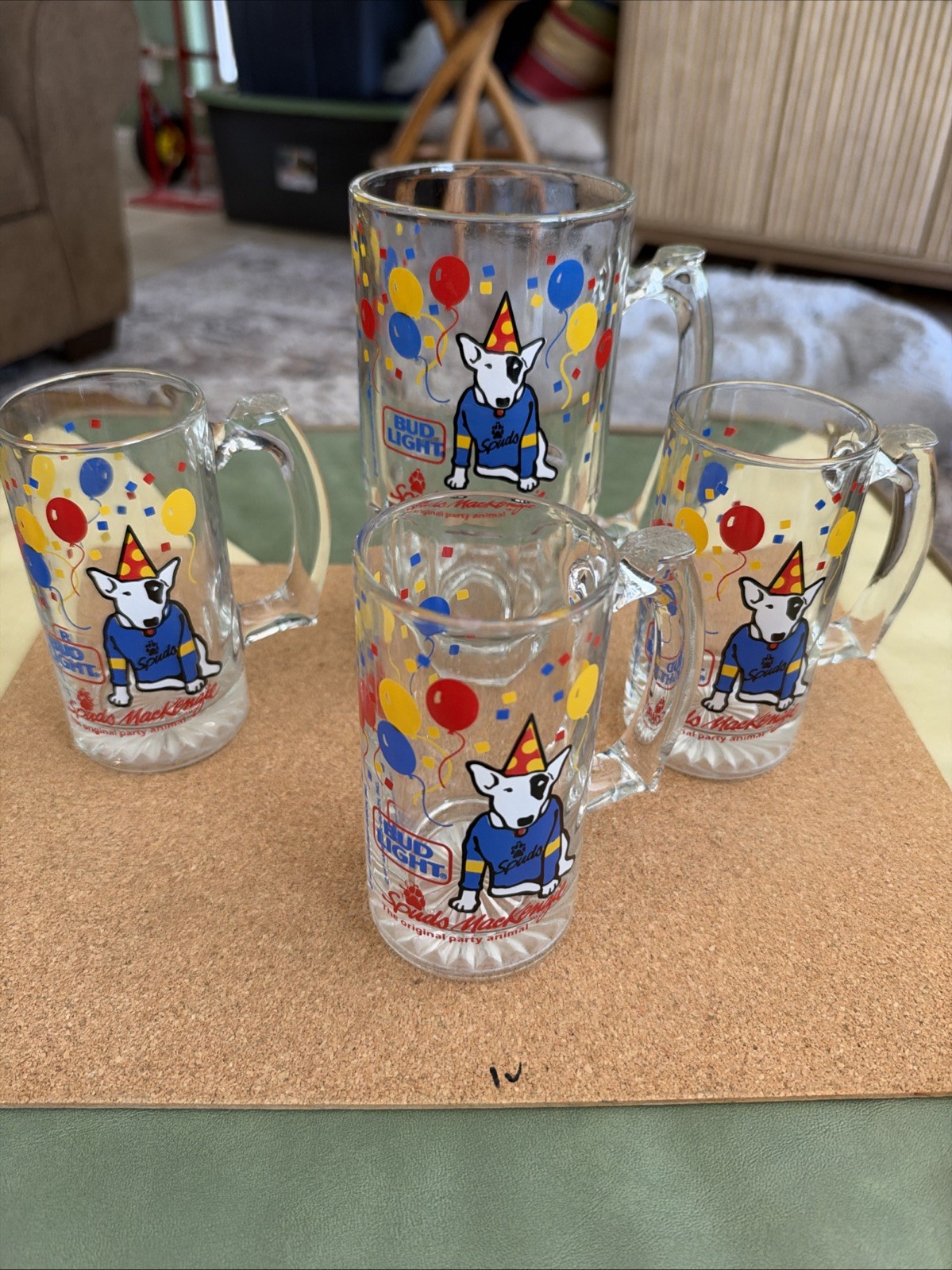 Vintage Bud Light Spuds MacKenzie Glass Beer Mugs Lot of 4 Two Sizes Vintage Bud Light Spuds MacKenzie Glass Beer Mugs Lot of 4 Two Sizes