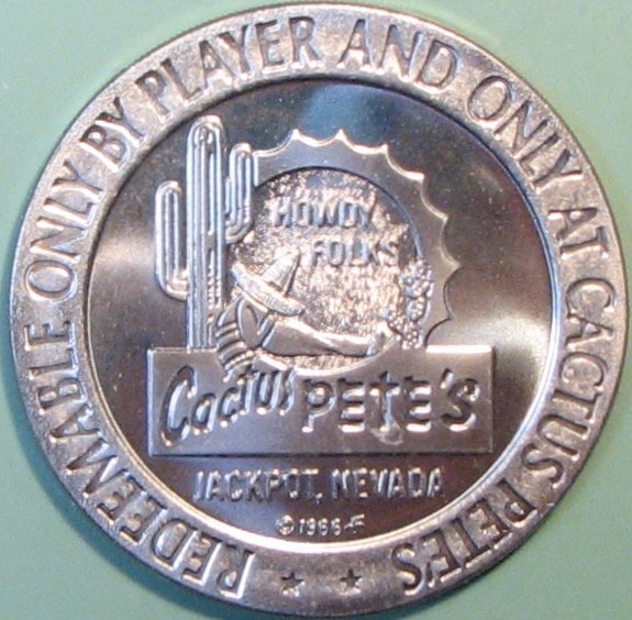 Cactus Pete\'s. $1 Casino Token. Jackpot, NV. 1966. U03.