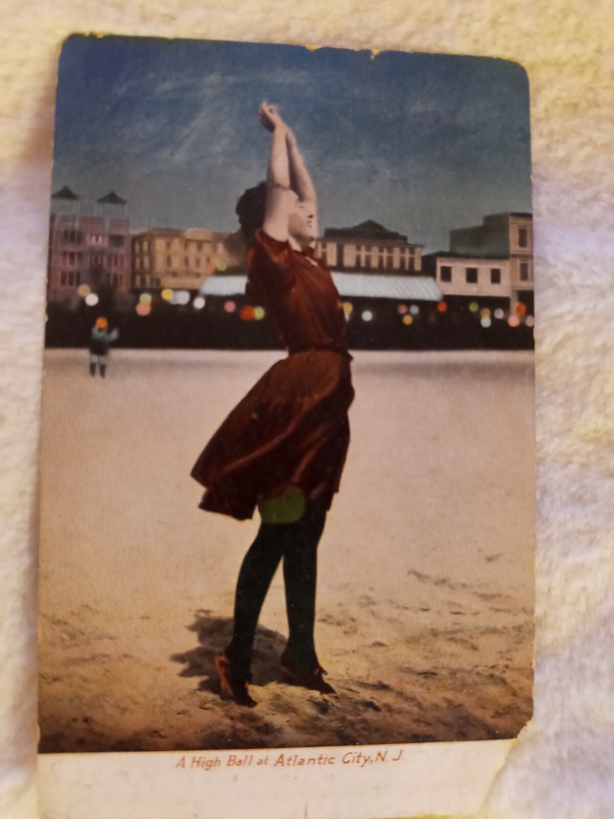 US POSTCARD PRETTY GIRL DANCING A HIGH BALL IN ATLANTIC CITY NEW JERSEY