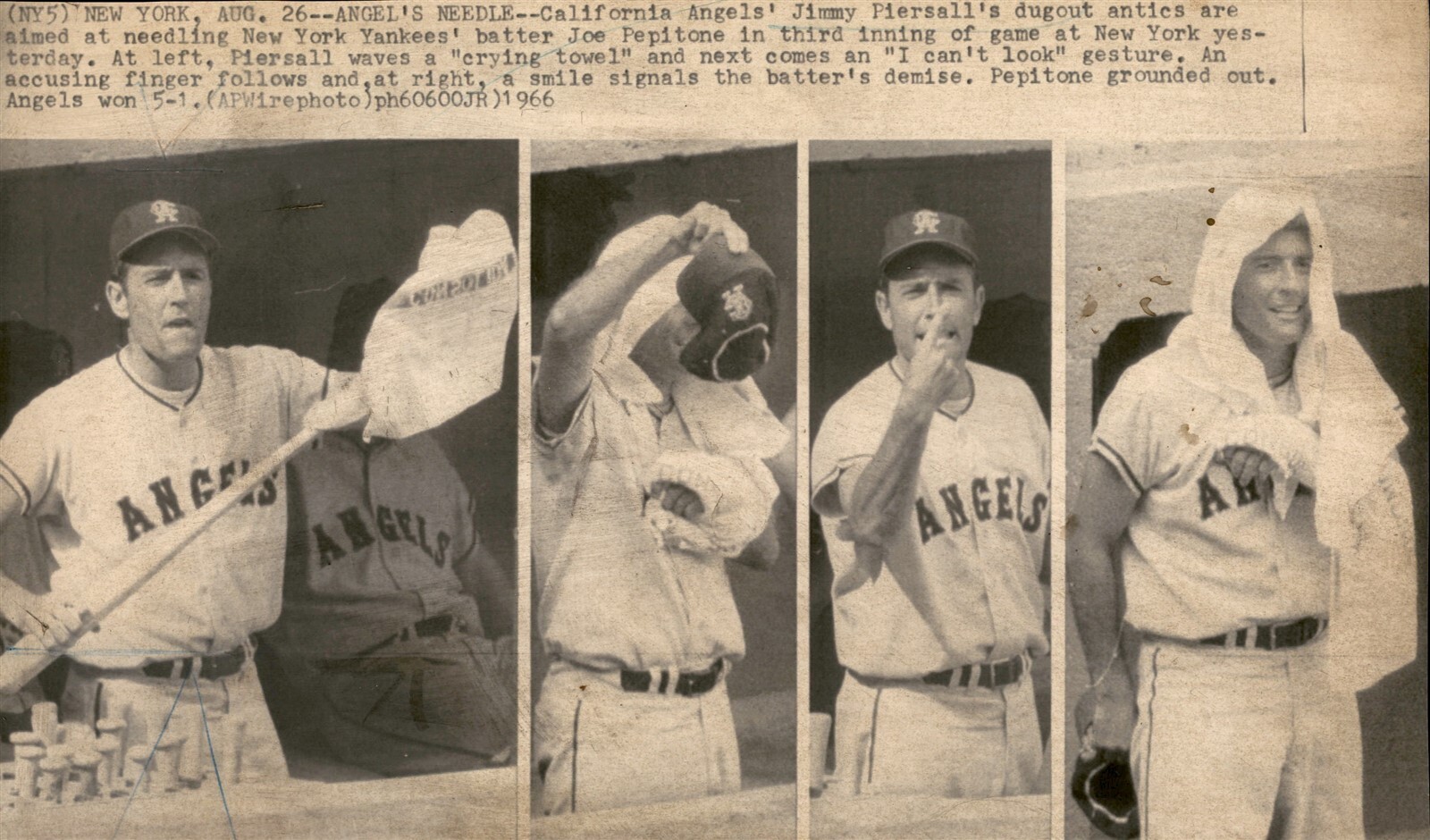 LG980 1966 Wire Photo CA ANGELS JIMMY PIERSALL NEEDLING NY YANKEES JOE PEPITONE LG980 1966 Wire Photo CA ANGELS JIMMY PIERSALL NEEDLING NY YANKEES JOE PEPITONE
