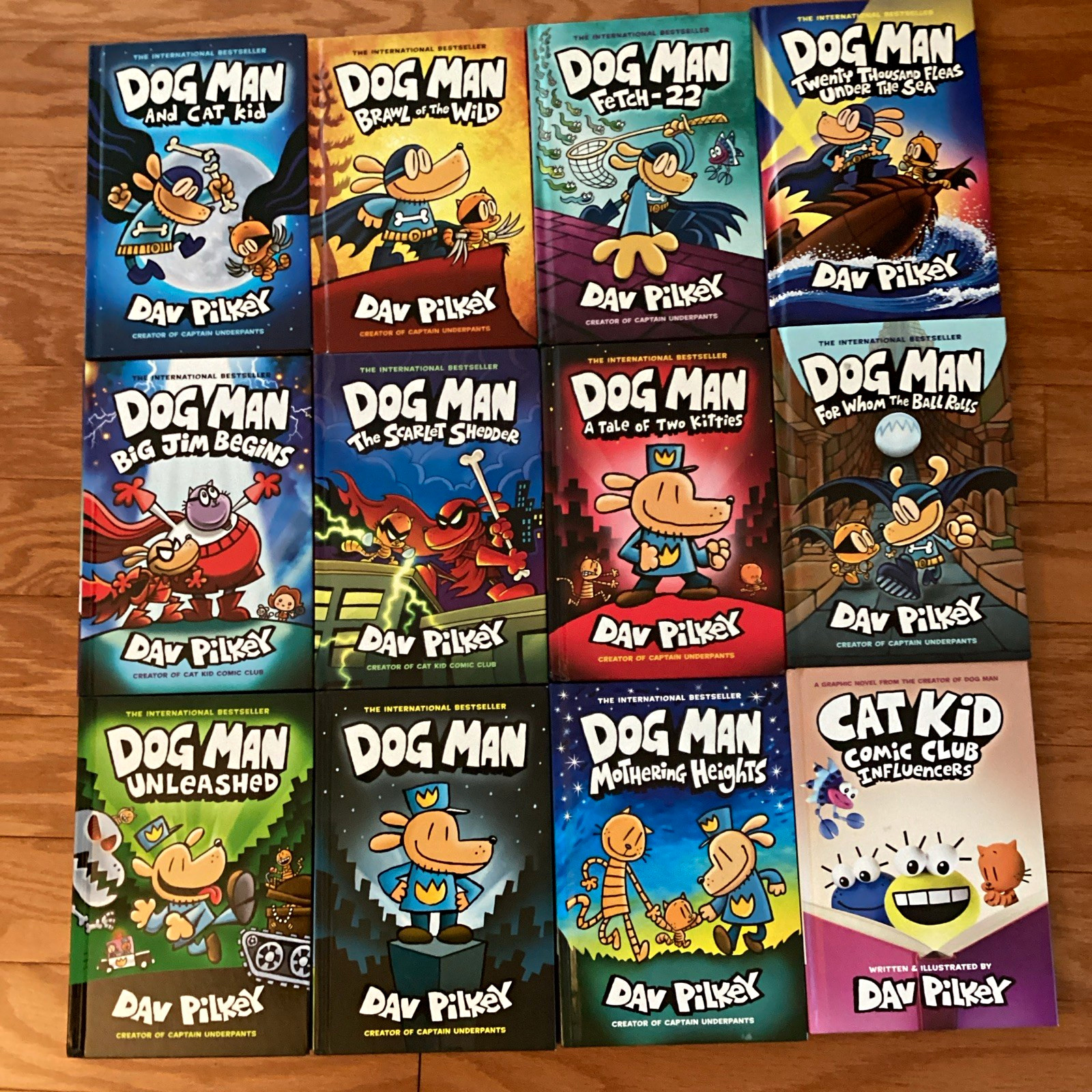Dav Pilkey’sbDog Man & Cat Kid Lot of 12 Hard Cover books Dav Pilkey’sbDog Man & Cat Kid Lot of 12 Hard Cover books