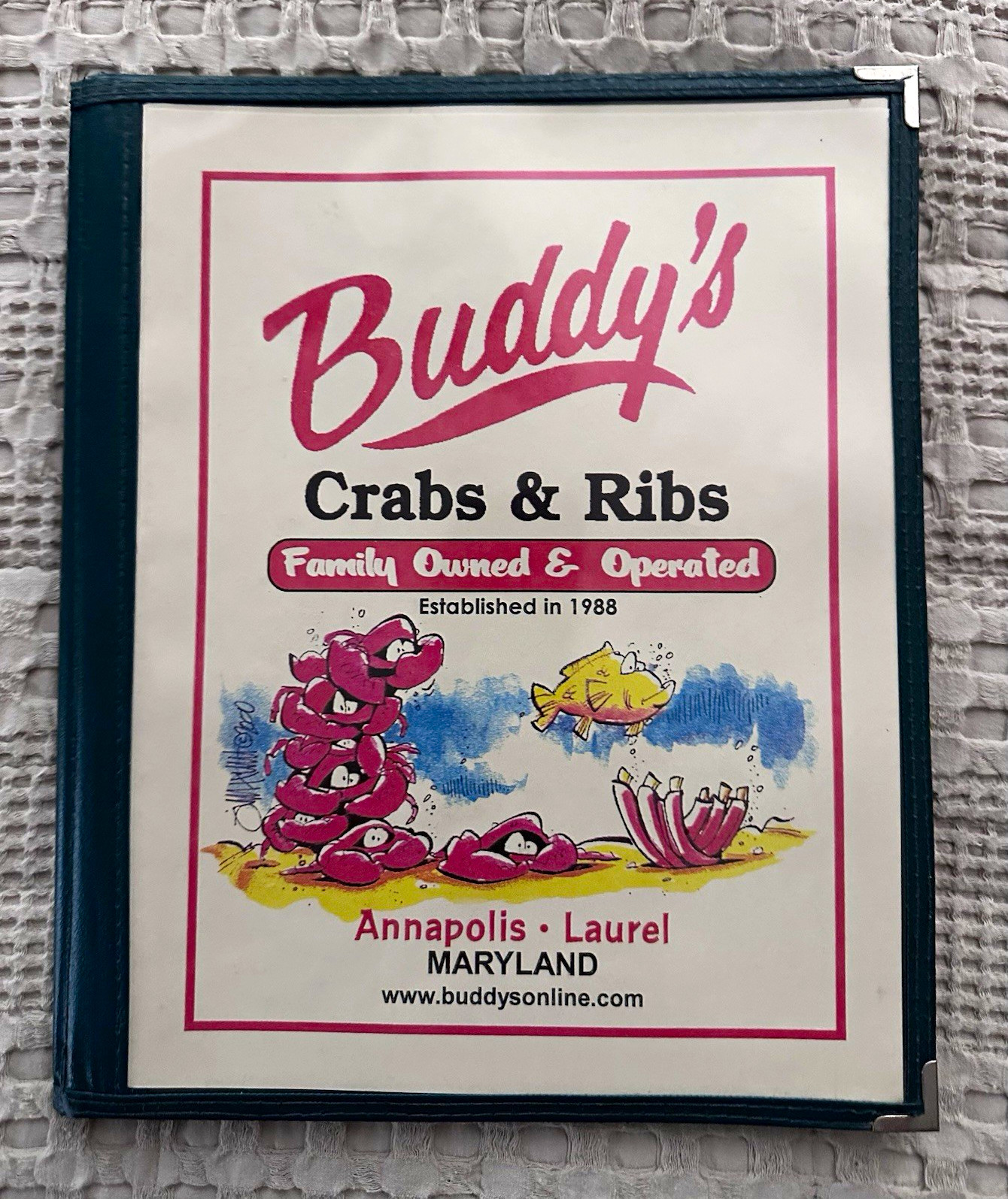 Vintage Buddy’s Crabs & Ribs Menu - Annapolis & Laurel, Maryland (Est. 1988)