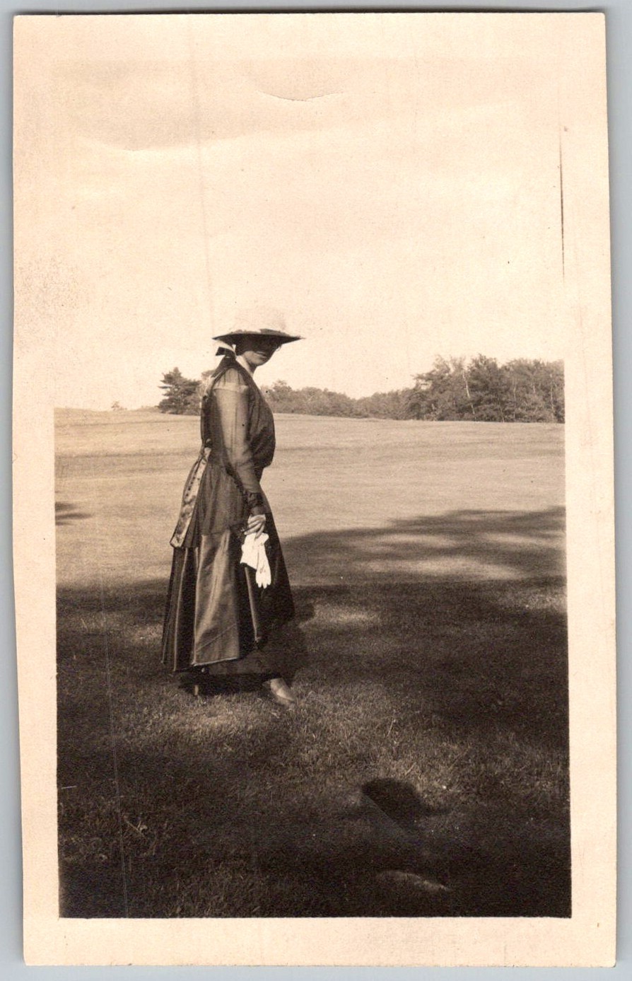 Vtg B&W Snapshot Woman In Edwardian Dress Outdoors 1910s Vtg B&W Snapshot Woman In Edwardian Dress Outdoors 1910s