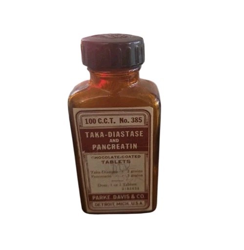 Antique Vintage Parke Davis Taka-Diastase Pancreatin Medicine Bottle Pharmacy Antique Vintage Parke Davis Taka-Diastase Pancreatin Medicine Bottle Pharmacy