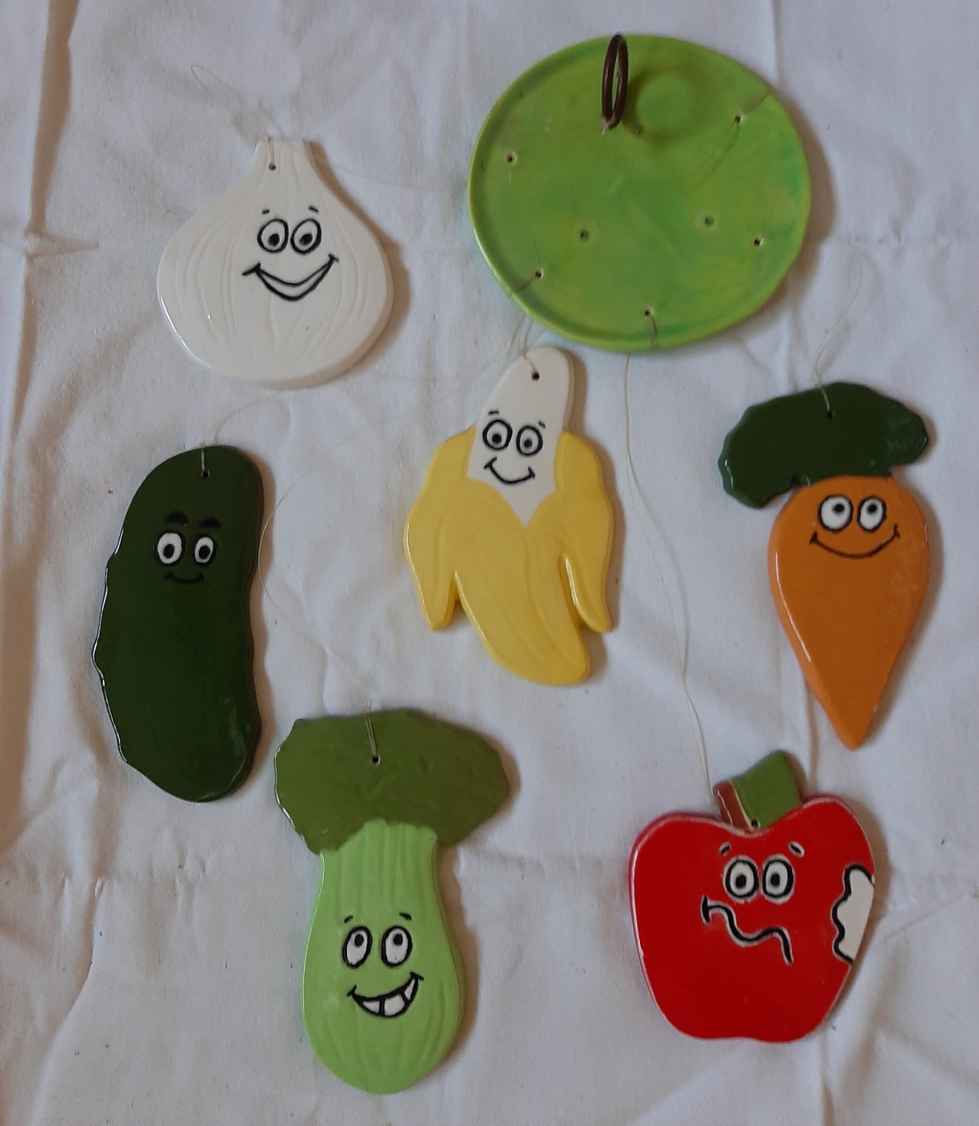 Anthropomorphic Happy Smiling Fruit & Veggie Vegetable Ceramic Wind Chimes Anthropomorphic Happy Smiling Fruit & Veggie Vegetable Ceramic Wind Chimes