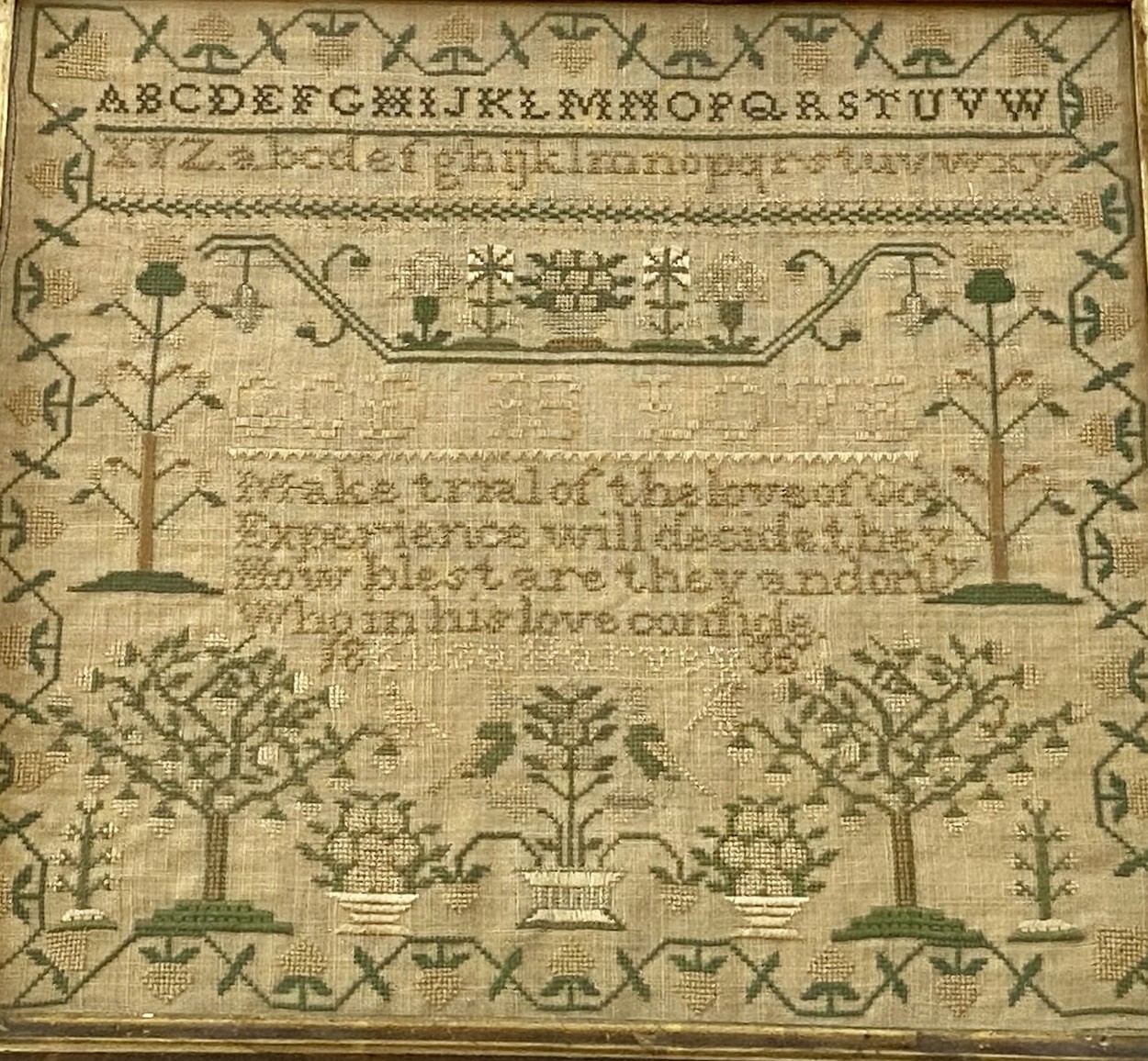 Antique 1836 American New England Schoolgirl Needlework Sampler – Silk on Linen