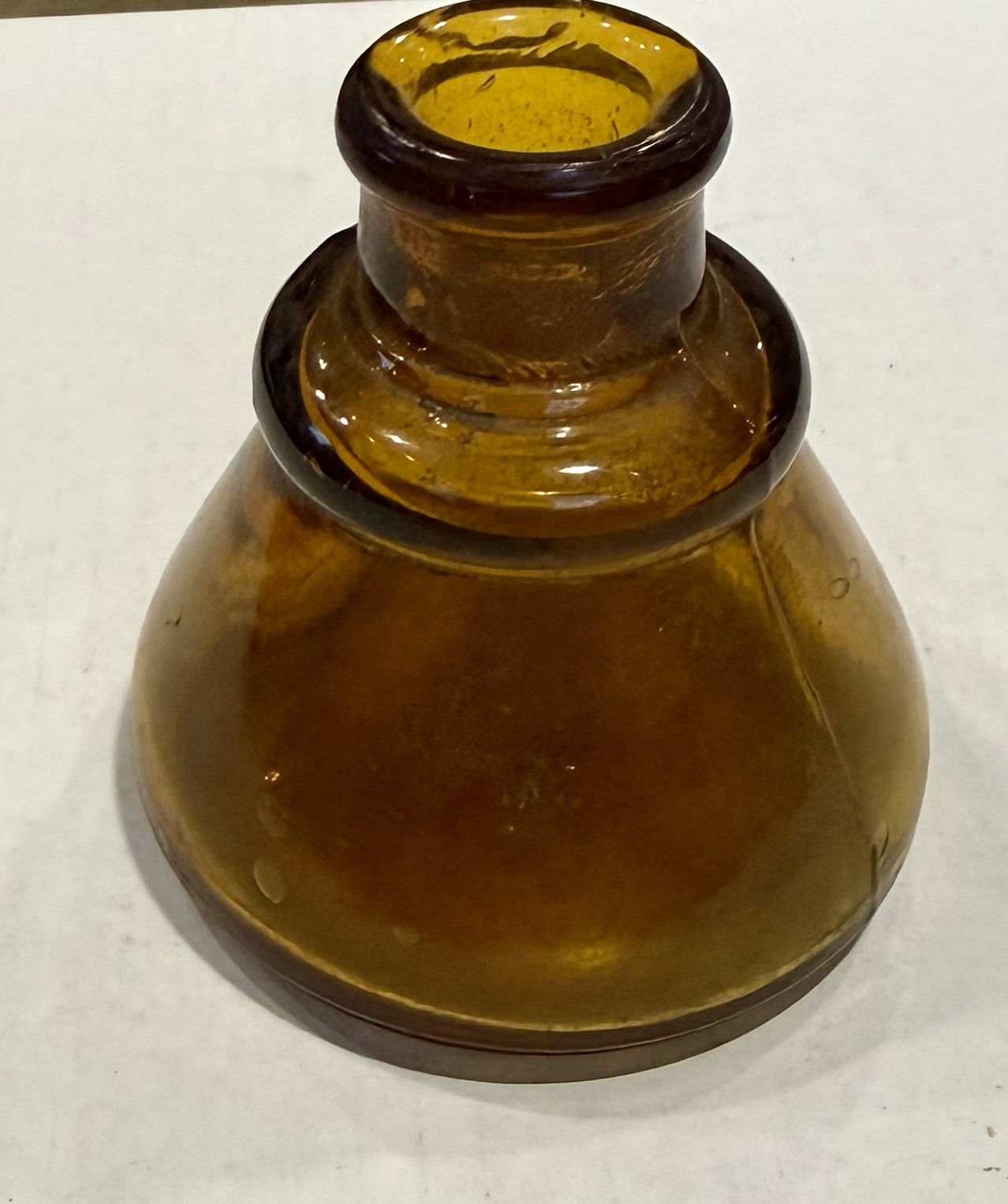 c1890s Carter Cork Top Conical Cone  Amber Glass Inkwell Ink Bottle Ink Poten