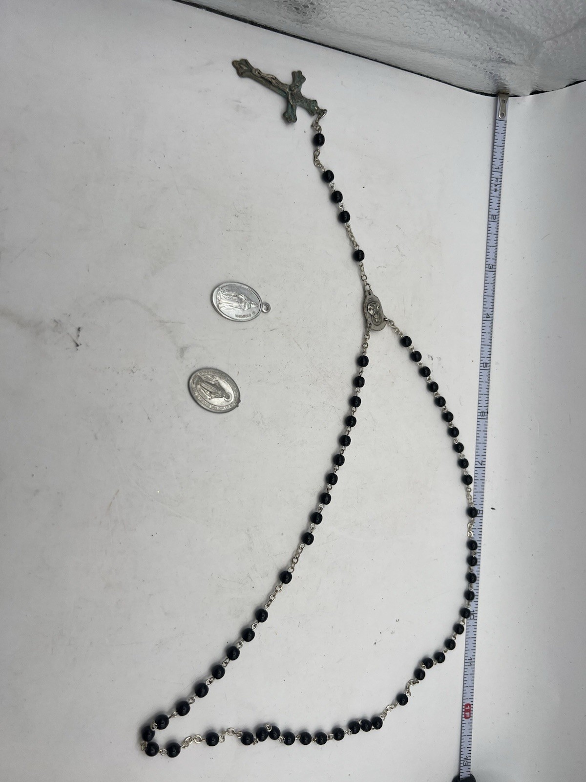 Vintage Italy Catholic Rosary Black Beads St Dymphna Miraculous Medals