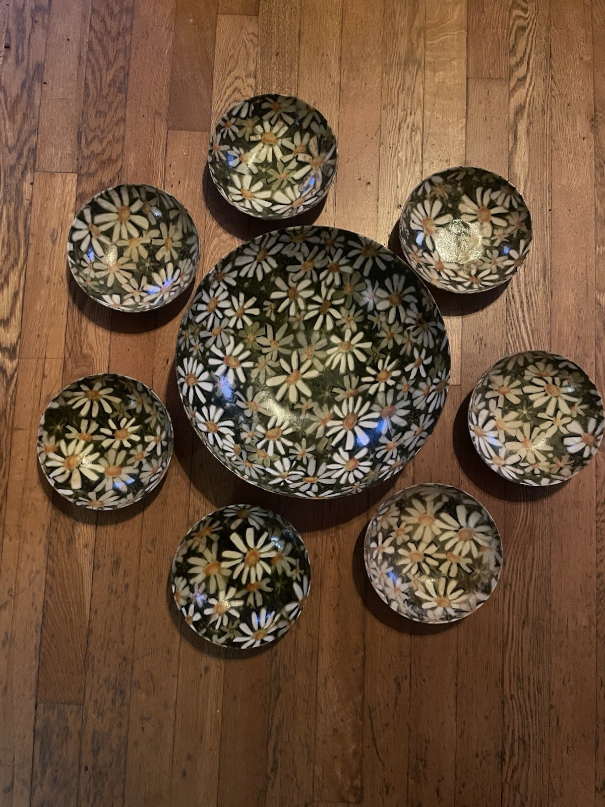 60s Vintage fiberglass Daisy Bowl Set MCM