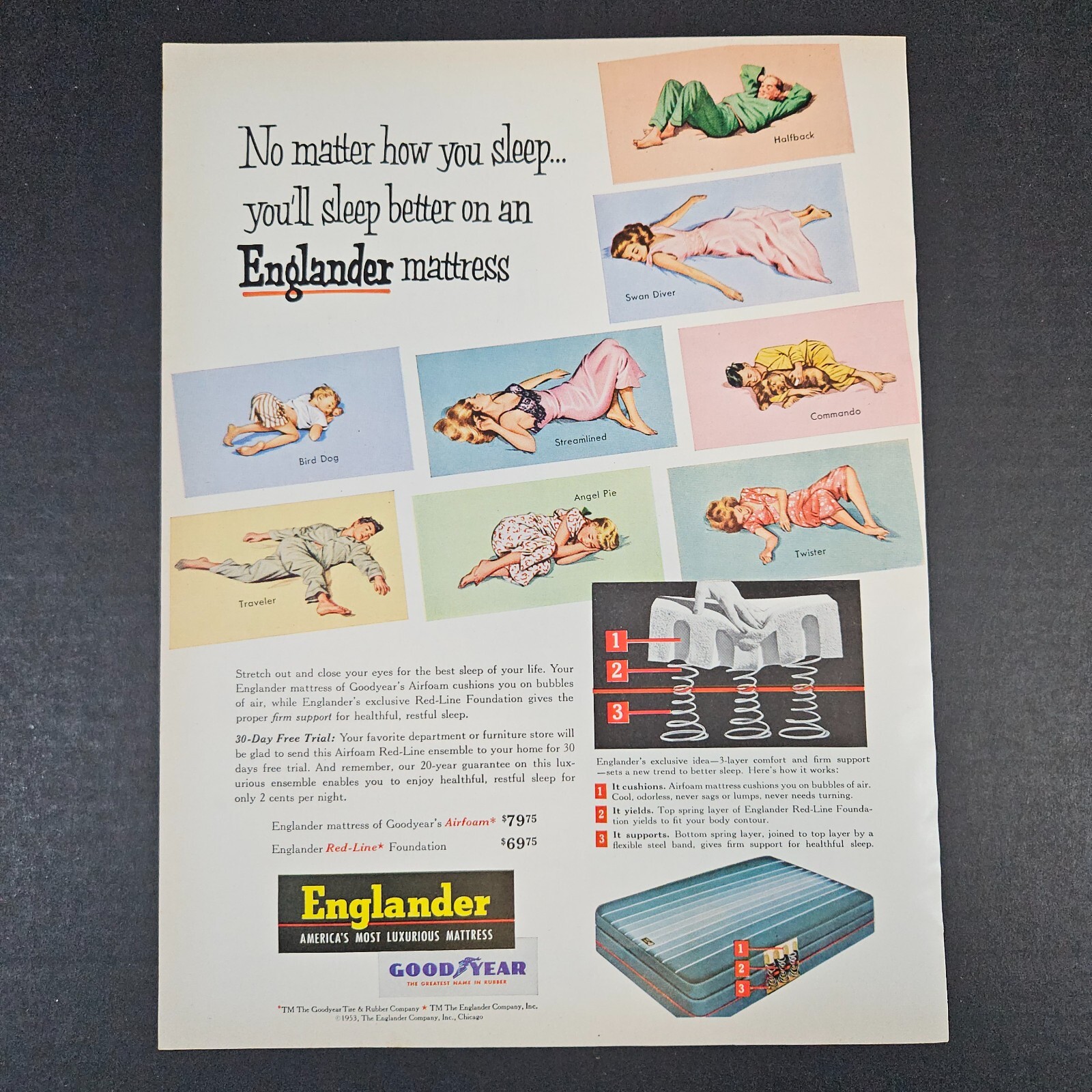1953 Englander Mattress Goodyear Vintage Print Ad Sleeping Women Men Children 1953 Englander Mattress Goodyear Vintage Print Ad Sleeping Women Men Children