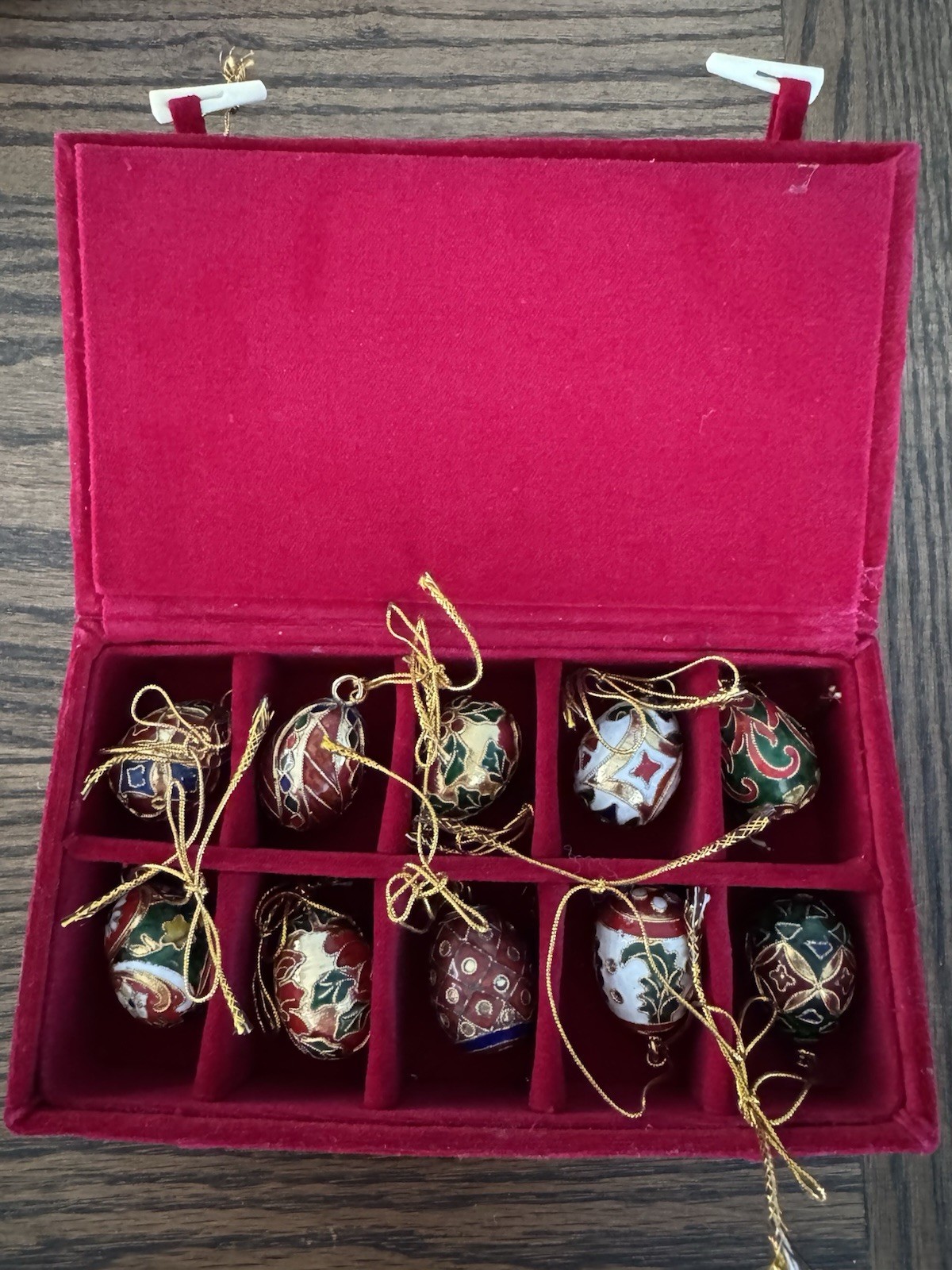Vintage Dillard's Trimmings Cloisonne Set of 10 Faberge Eggs Christmas Ornaments