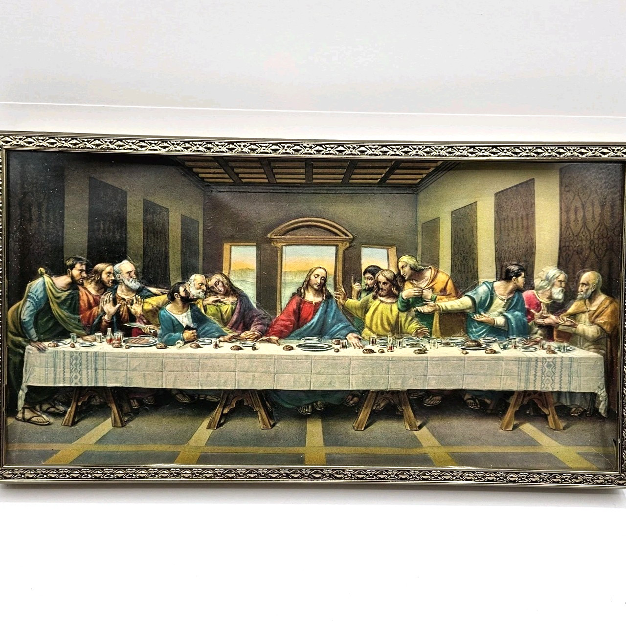 Vintage 3D Molded Plastic The Last Supper Framed Wall Art