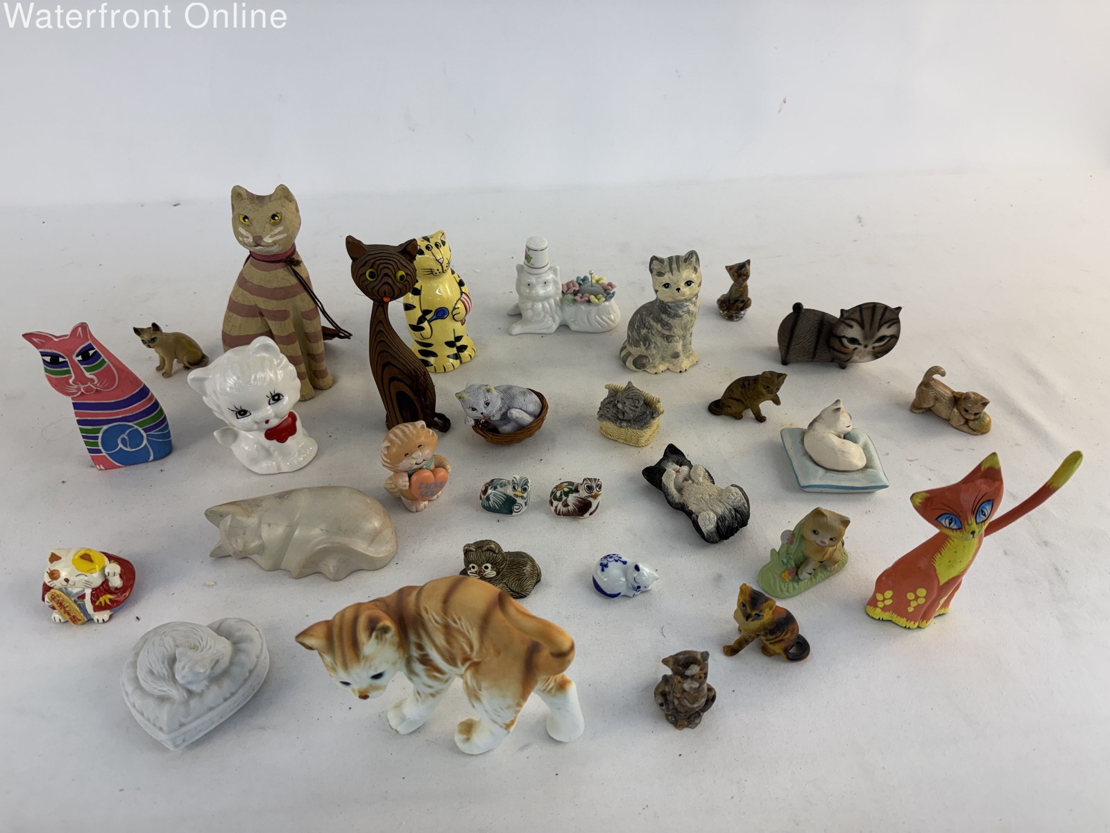Vintage Cat Figurine Collection Lot of 29 Miniatures Porcelain Bone China Wood