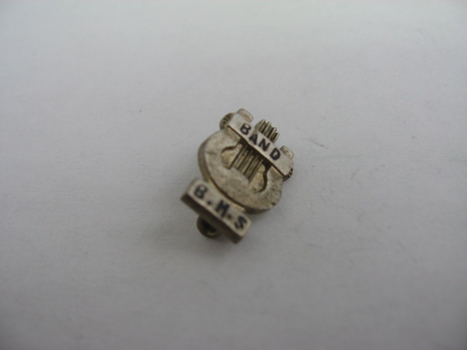 Vintage B.H.S. High School Band Pin Lyre Music Award Lapel Badge Silver Tone