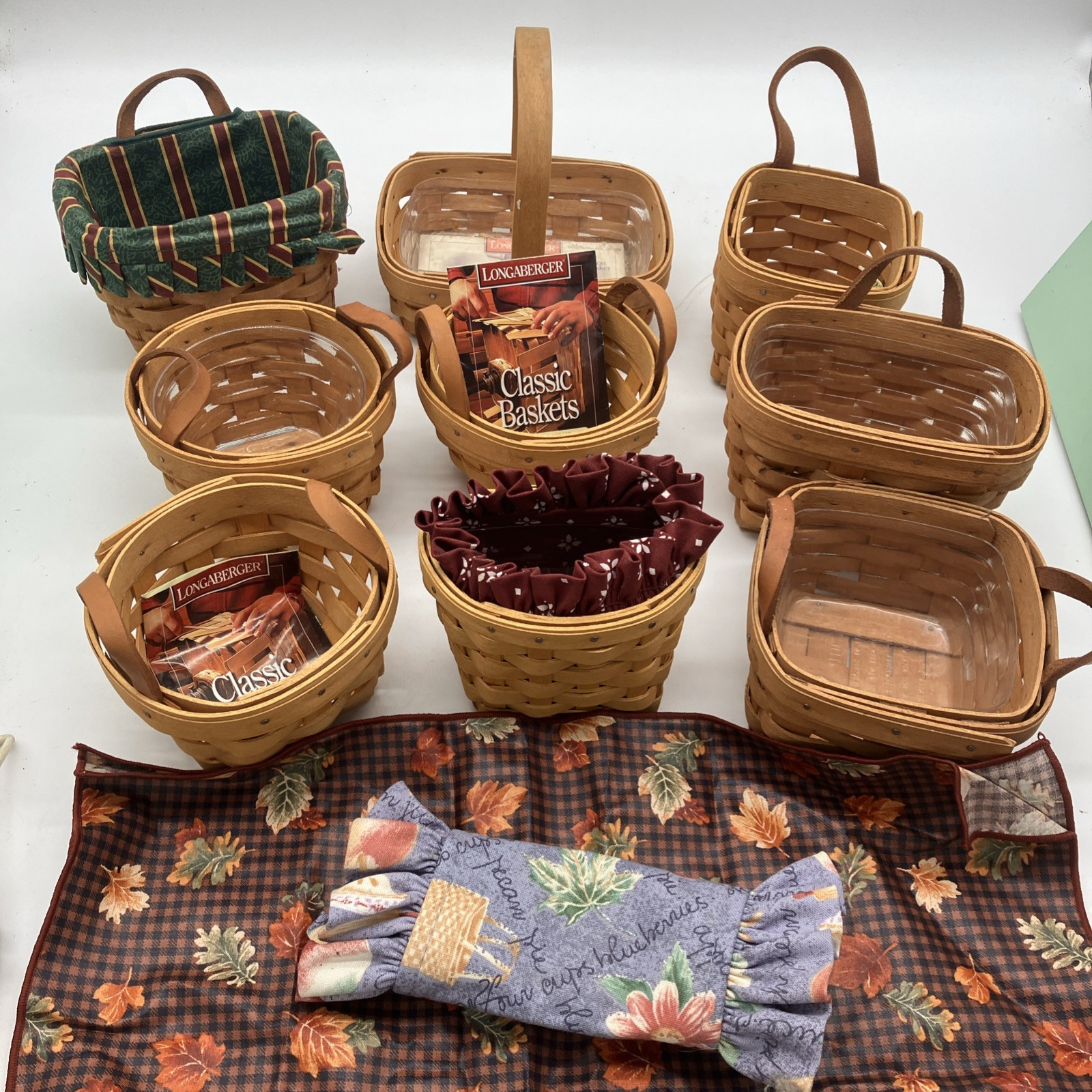Longaberger Basket Lot Set of 9 Woven Wood Baskets 90s/2000s & Extra Items