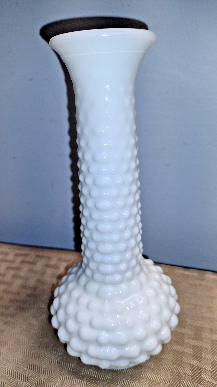Vintage MCM E.O. Brody Hobnail Milk Glass Bud Vase, 7 1/2\