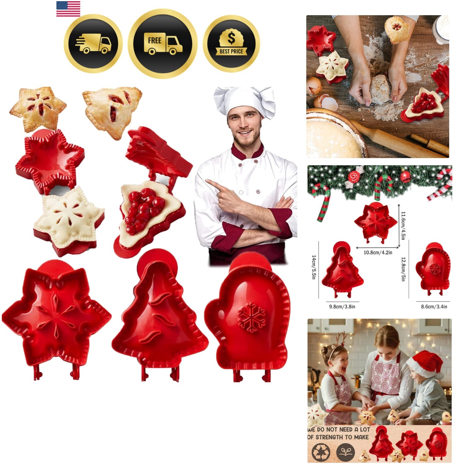 Mini Hand Pie Molds 3pcs Dough Presser Pocket Pie Maker Set for Baking Christ...