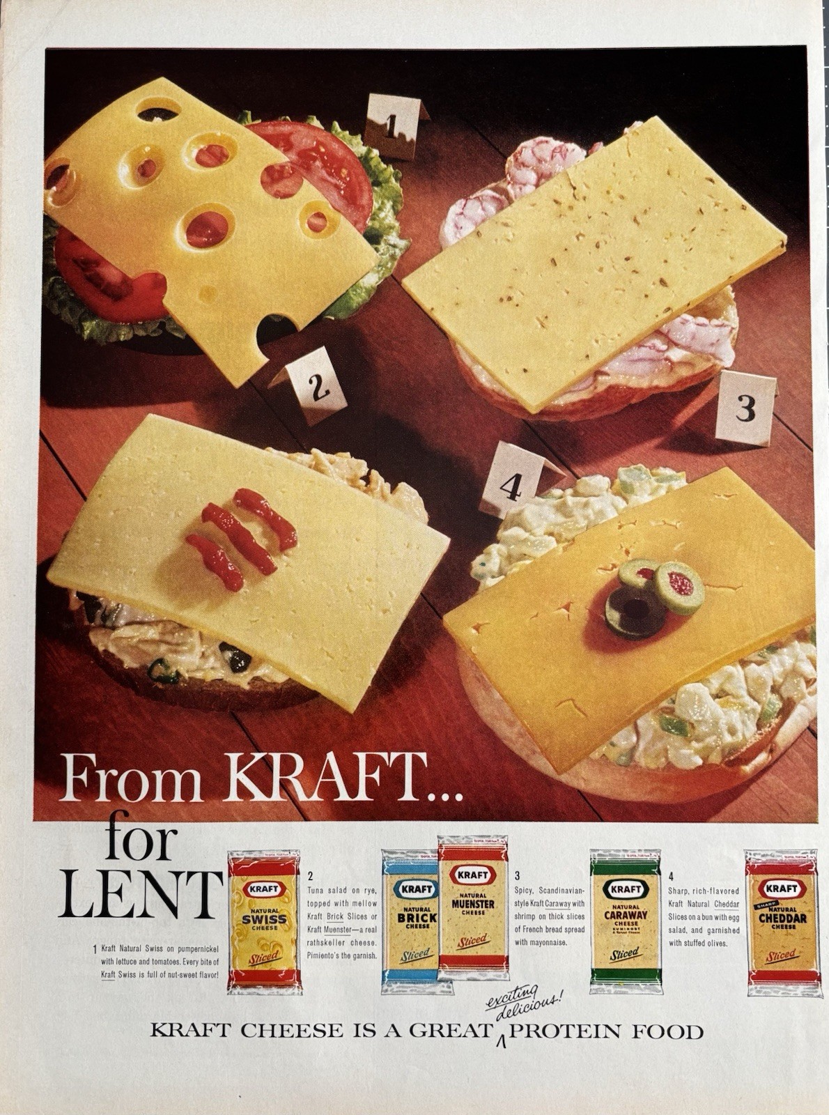 1962 Kraft Cheese Original Vintage Advertisement Cheeses For Lent Print Ad
