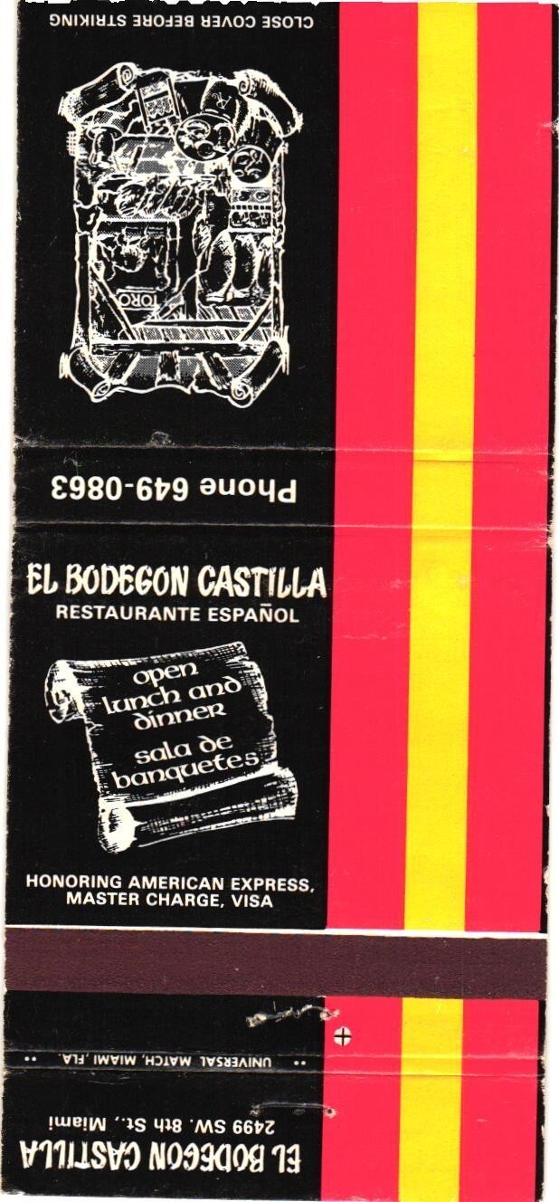 El Bodegon Castilla Miami FL Vintage Matchbook Cover 1970s Spanish Rest El Bodegon Castilla Miami FL Vintage Matchbook Cover 1970s Spanish Rest