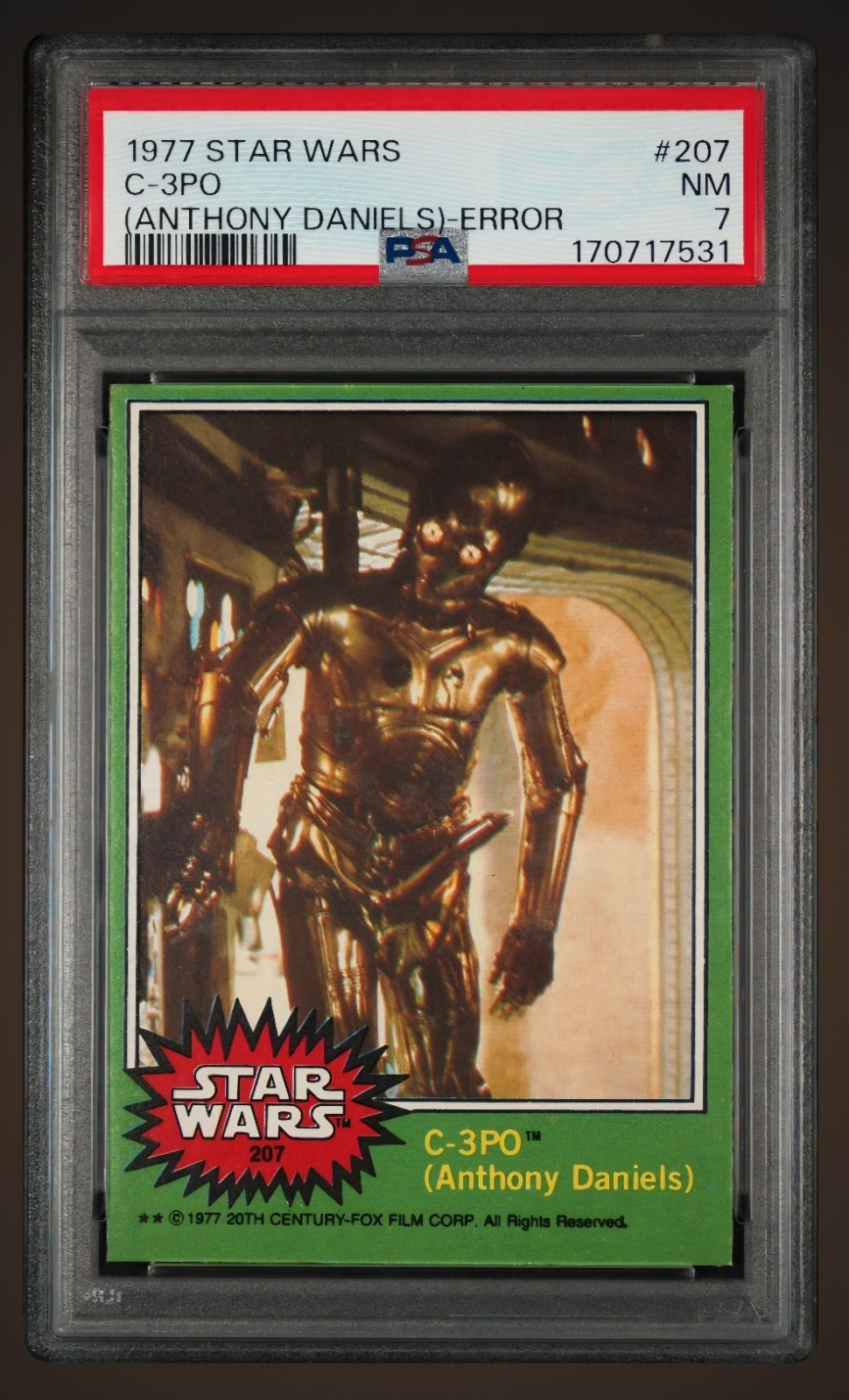 1977 Topps Star Wars C-3PO ERROR #207 PSA 7 NM Golden Rod