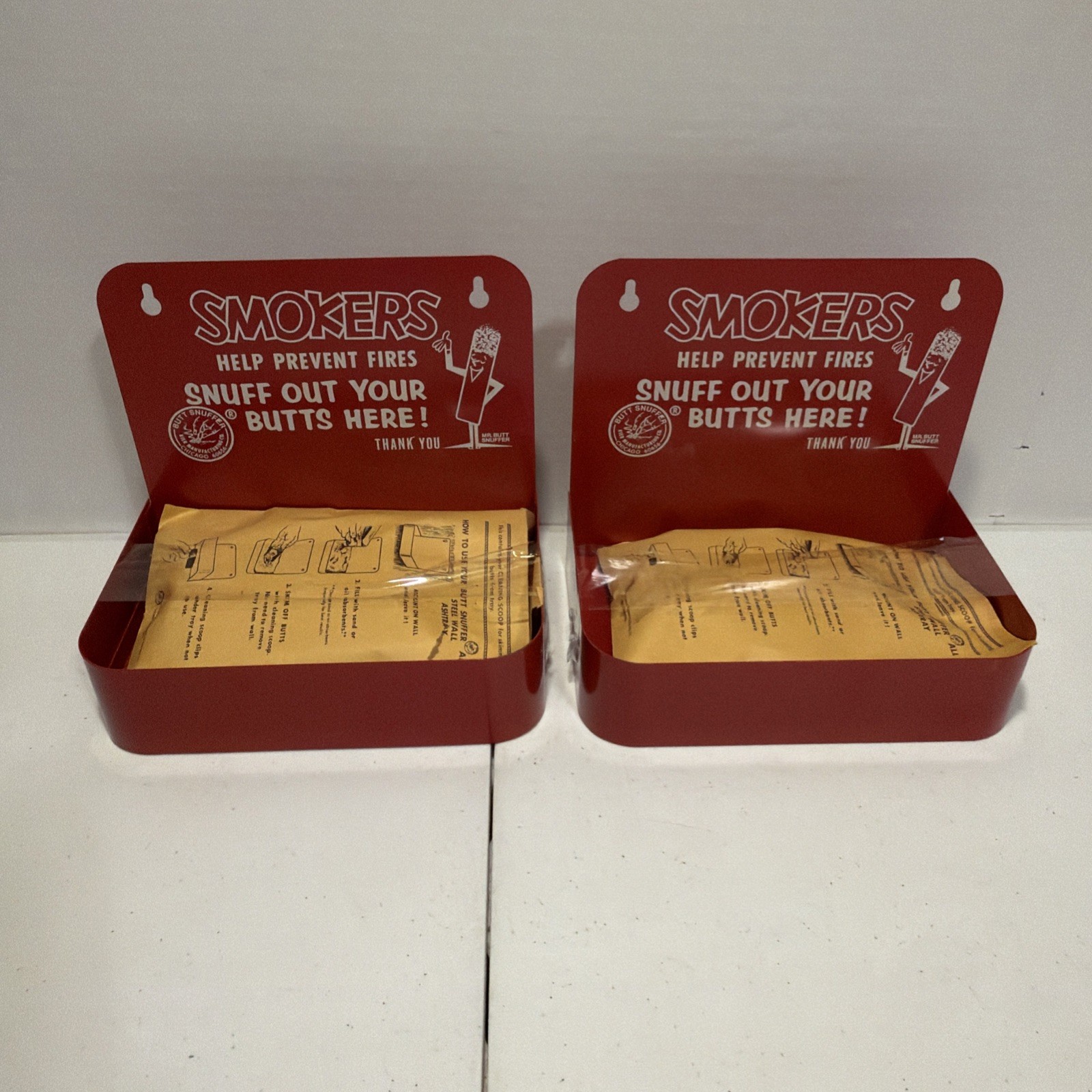 2x Vintage MR. BUTT SNUFFER Steel Ashtrays - Smoker Memorabilia - NEW RARE