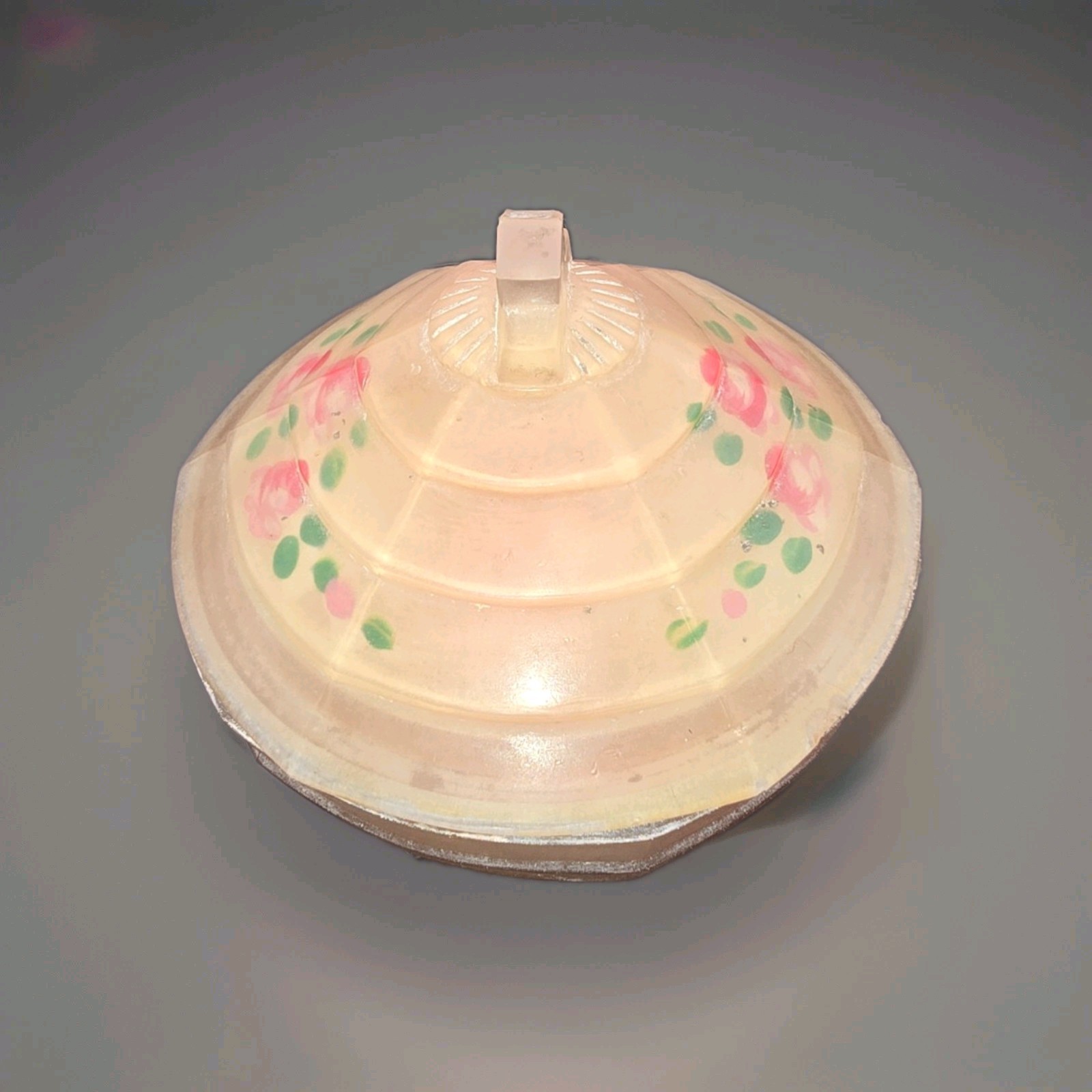 TAUSSAUNT Glass PINK FROSTED SATIN REVERSE PAINTED POWDER JAR & LID ANTIQUE 1920
