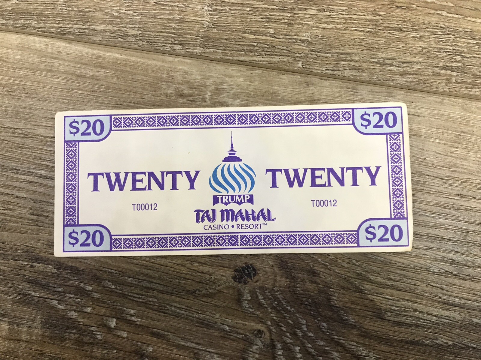 Obsolete Trump Taj Mahal $20 Bill Paper \