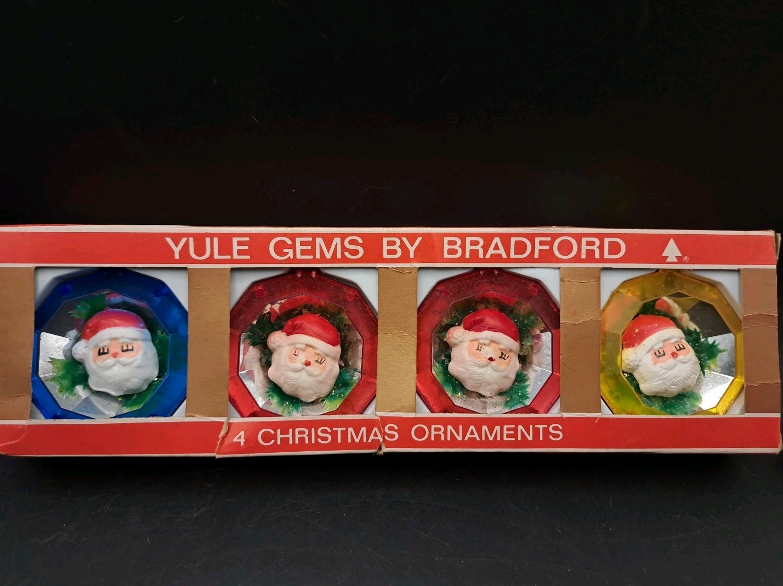 Vintage Yule Gems By Bradford Santa  Christmas Ornaments Original Box