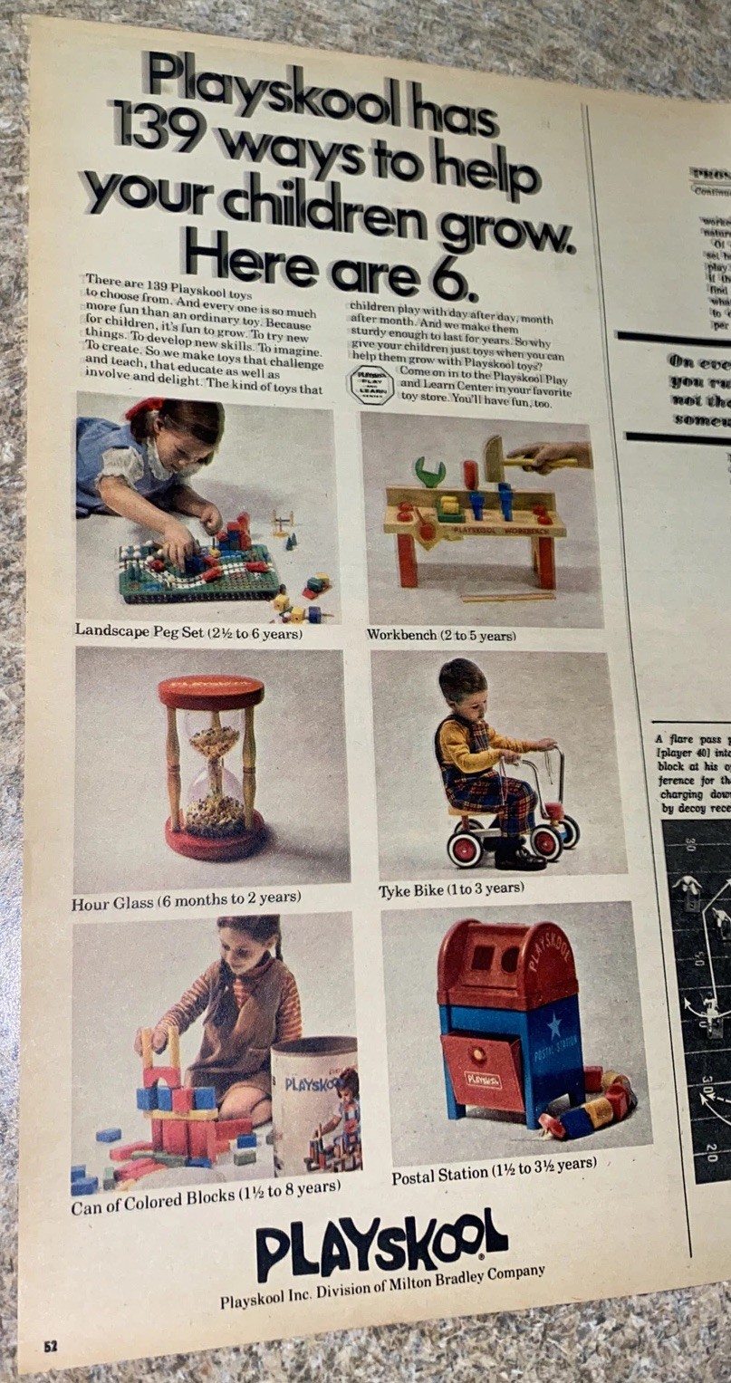 Vintage 1960s Playskool Print AD for Pre-School Toys MB Milton Bradley Prop