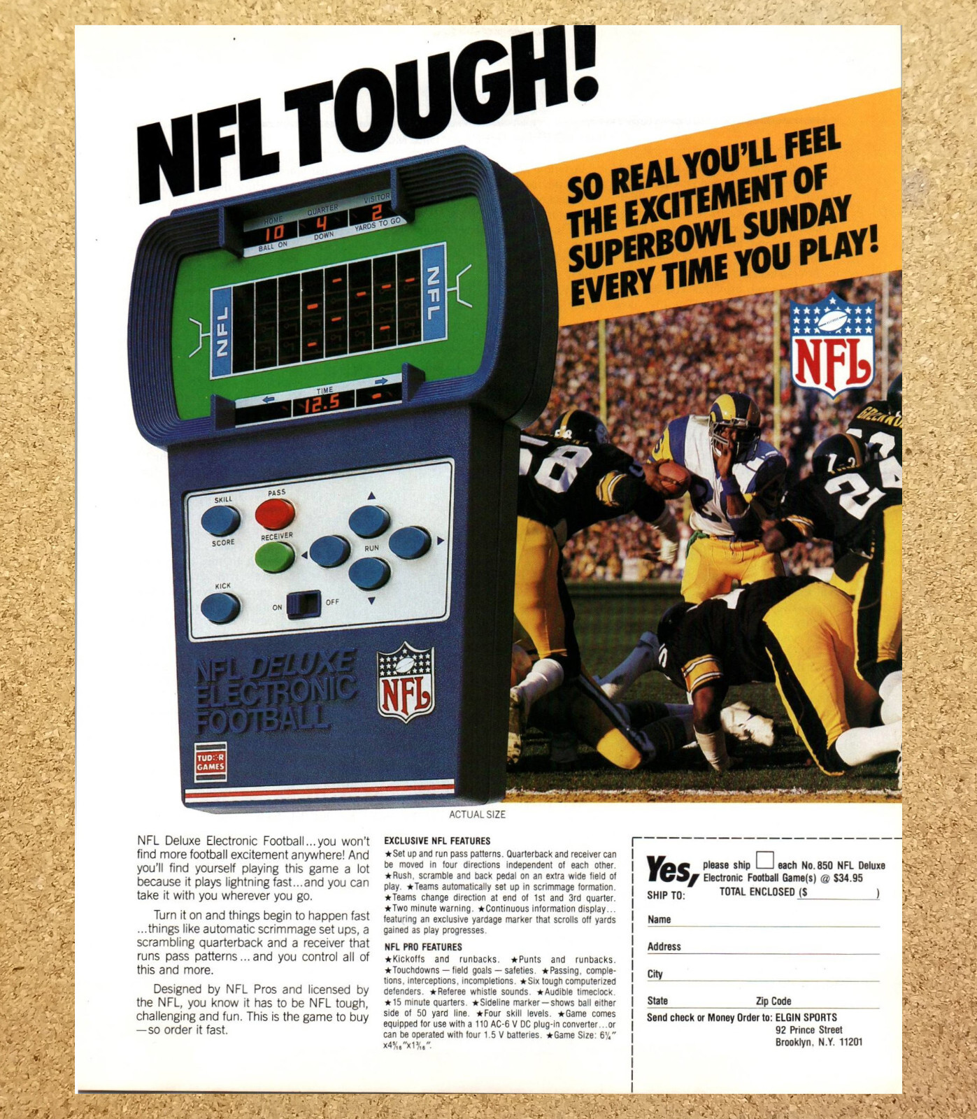 NFL Deluxe Electronic Football Game Steeler Rams- Magazine Print Ads Poster 1980