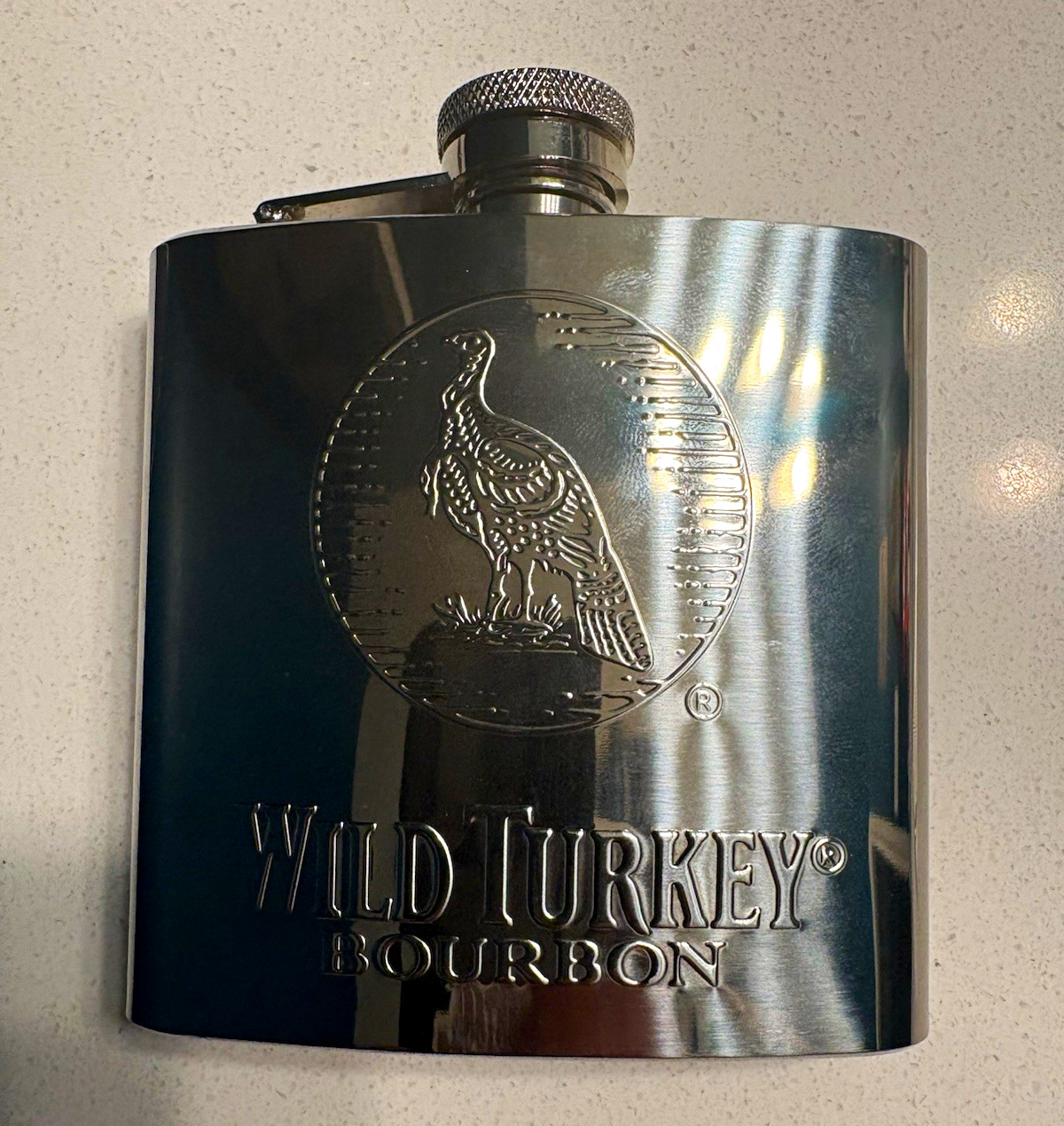 Wild Turkey Bourbon Advertising Flask Silver Metal Pocket Flask