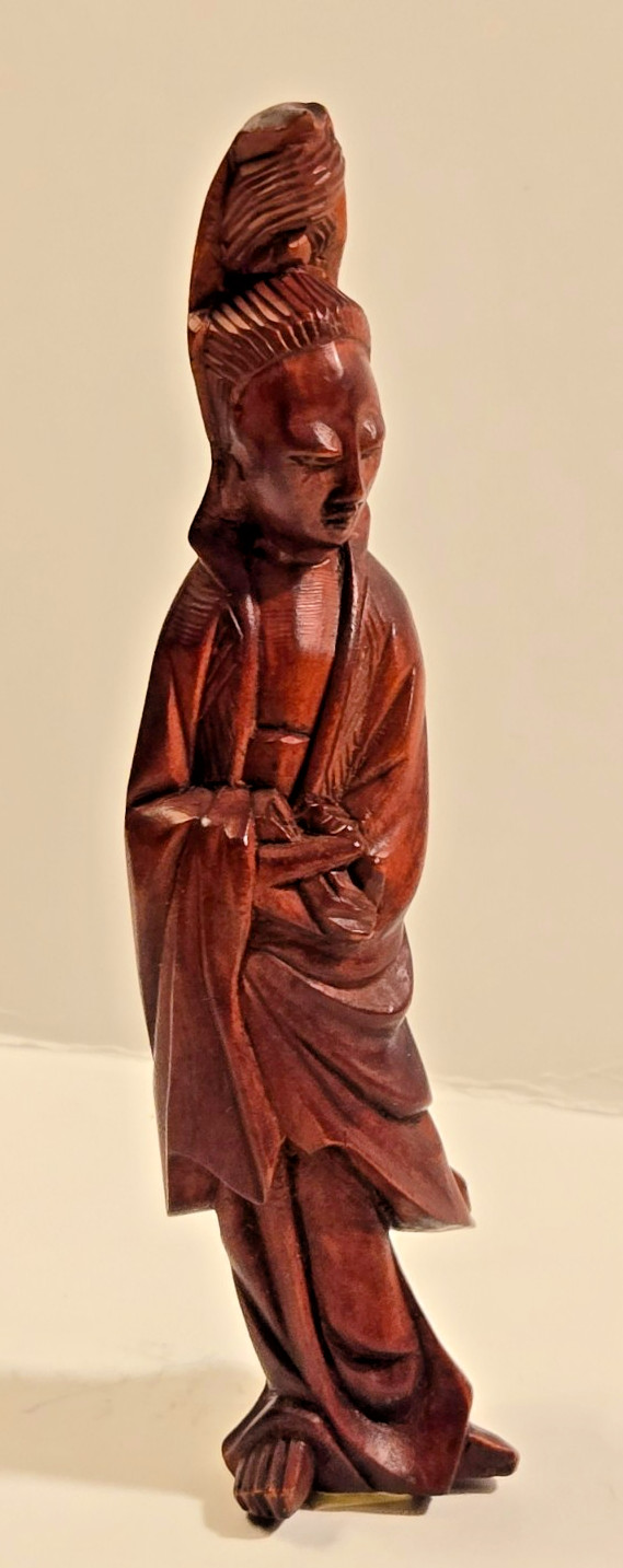 Vintage Chinese Hand Carved Rosewood Guanyin Kwan Yin Standing Figure 10