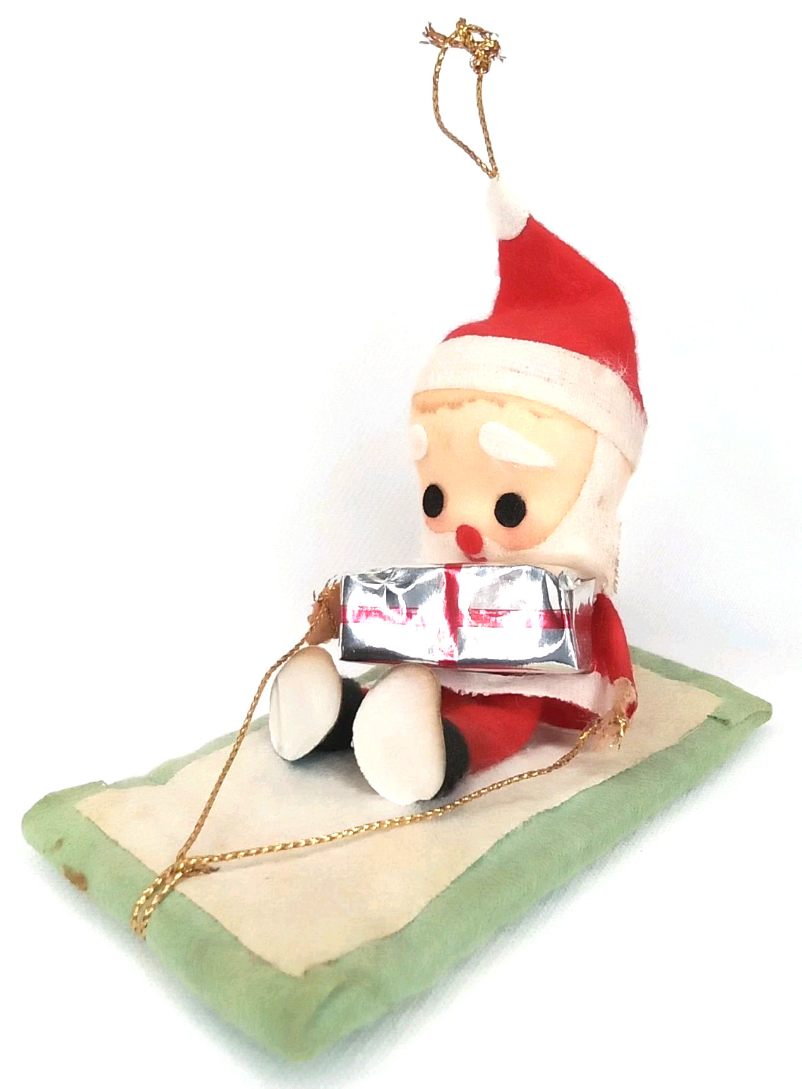 Tree Trimmings Christmas Ornament Santa Claus Sledding Felt Vintage 1960s