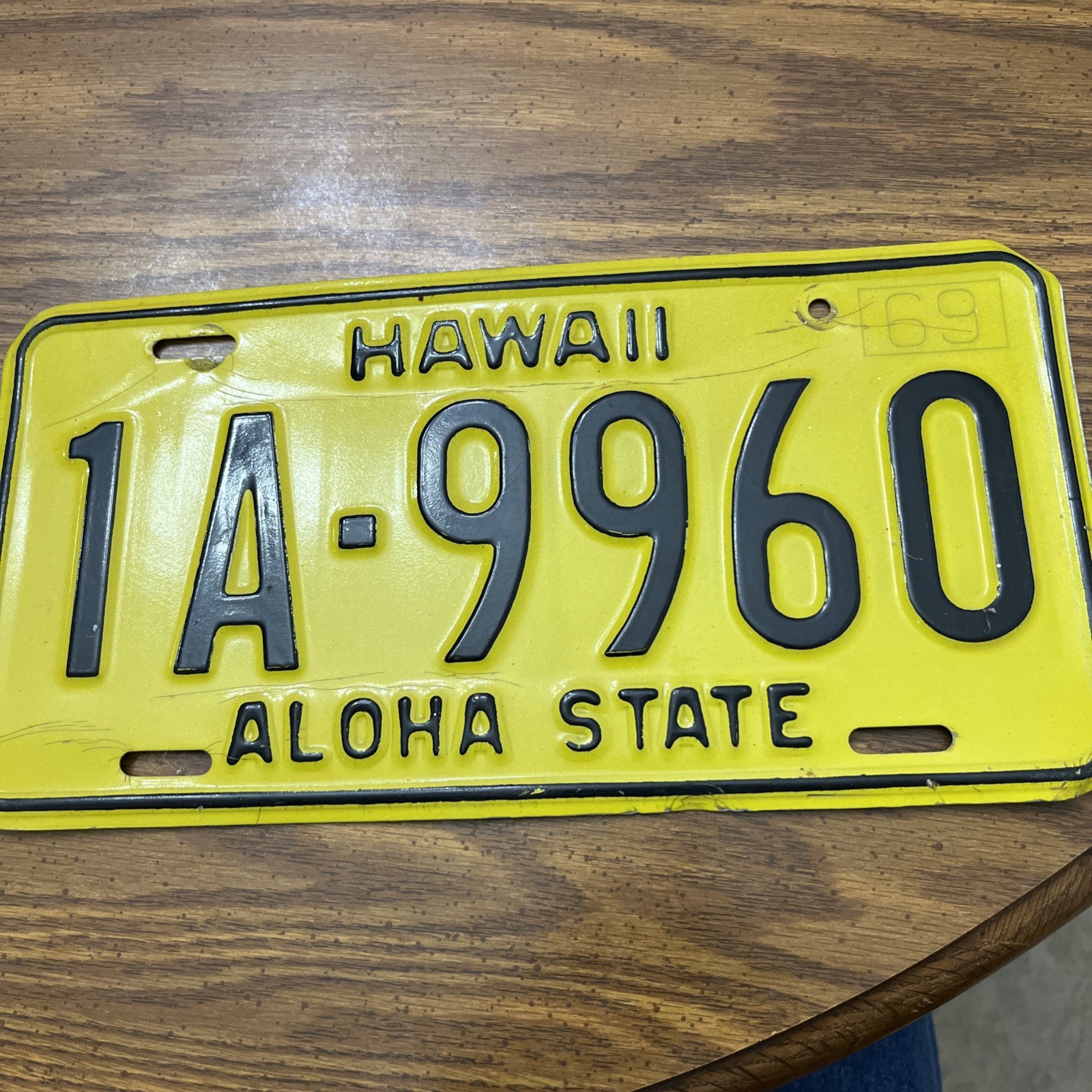 Vintage 1969 Hawaii License Plate 1A-9960 Aloha State