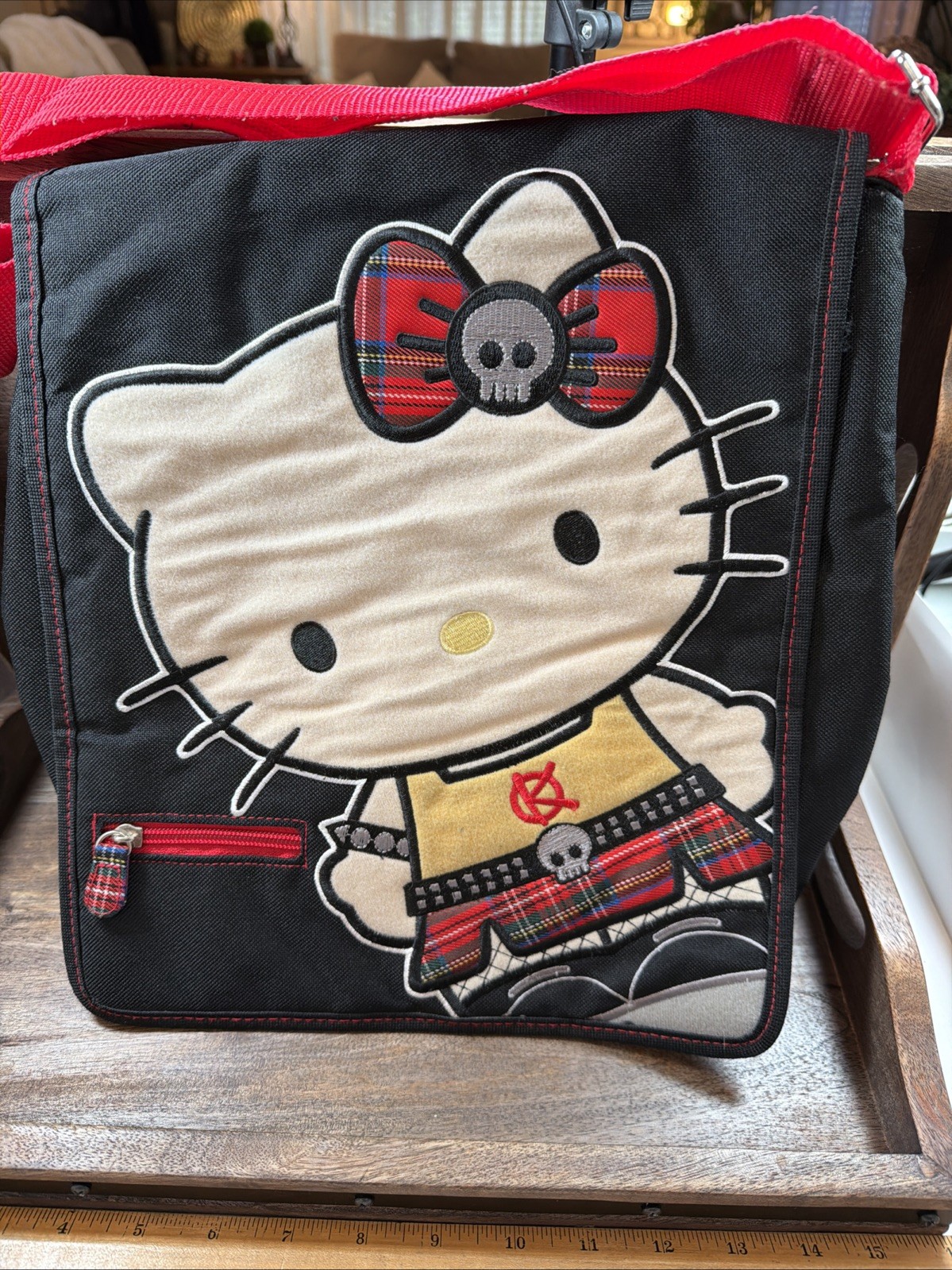 Vintage 2003 Sanrio Hello Kitty Punk Rock Messenger Bag Anarchy Plaid Y2K Goth