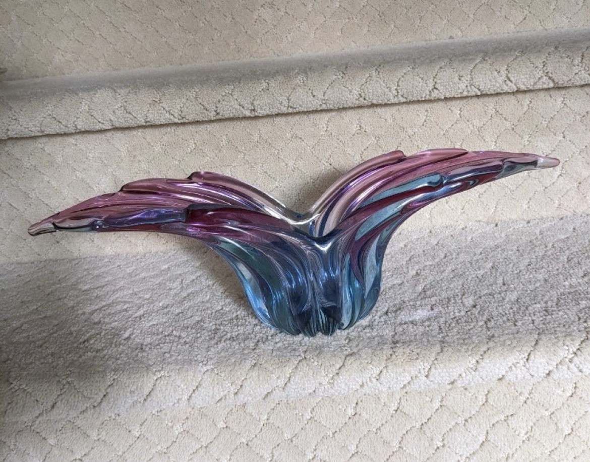 Murano Alfredo BARBINI Sommerso Glass Winged Bowl c1960s 