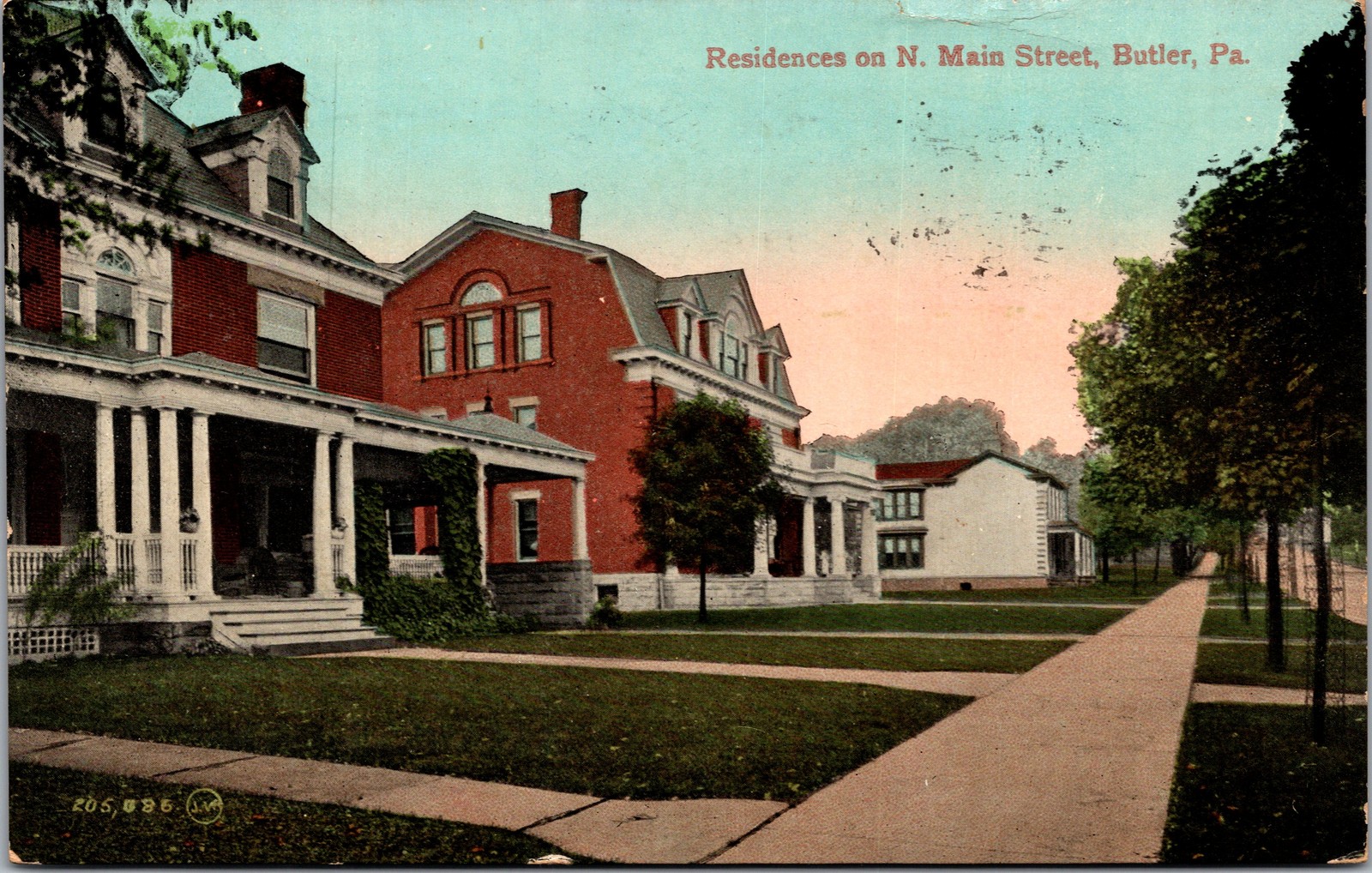 Postcard PA Butler Residences on North Main Street