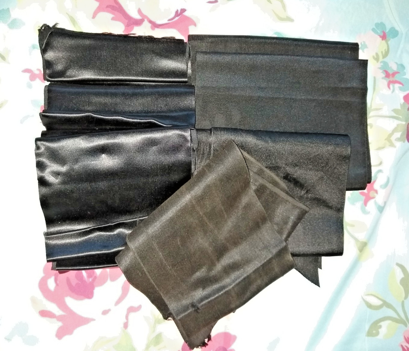 ANTIQUE SILK RIBBON~VICTORIAN~LOT OF 4 BLACK SASHING RIBBONS~TAFFETA~SATIN~LONG