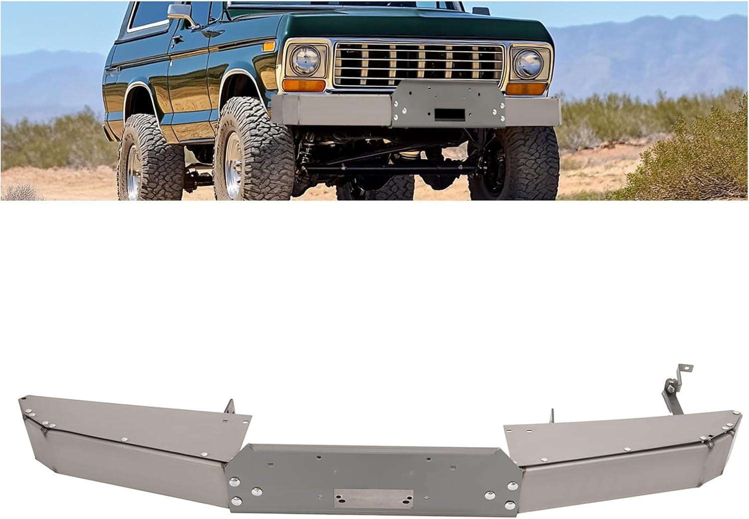 Front Bumper Compatible with 1967-1979 Ford Bronco F250 F350 Hi-Boy W/Winch Plat