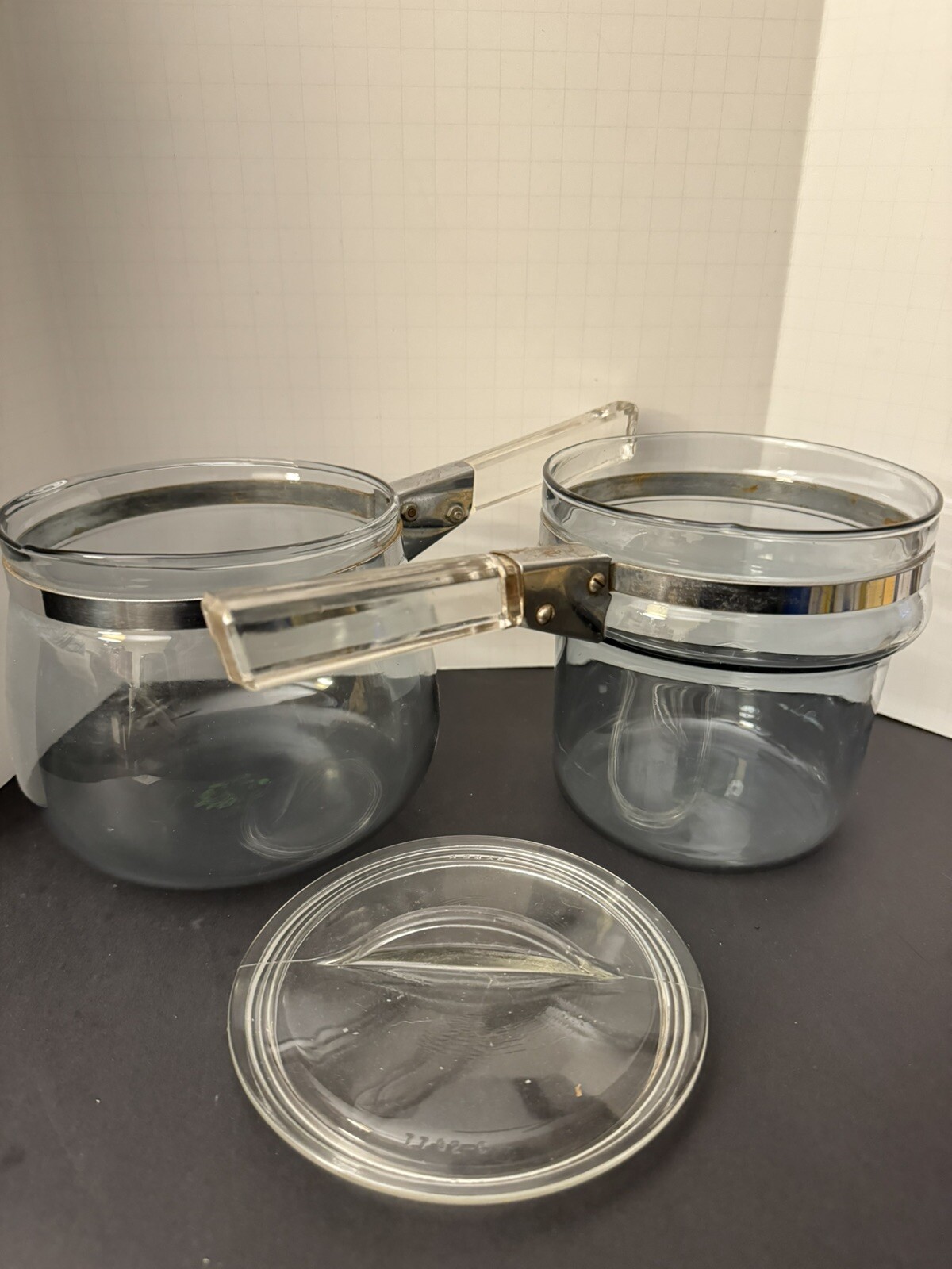 Pyrex Flameware Blue Tint Glass Double Boiler Saucepan Set 6762 3 Piece (S48) Pyrex Flameware Blue Tint Glass Double Boiler Saucepan Set 6762 3 Piece (S48)