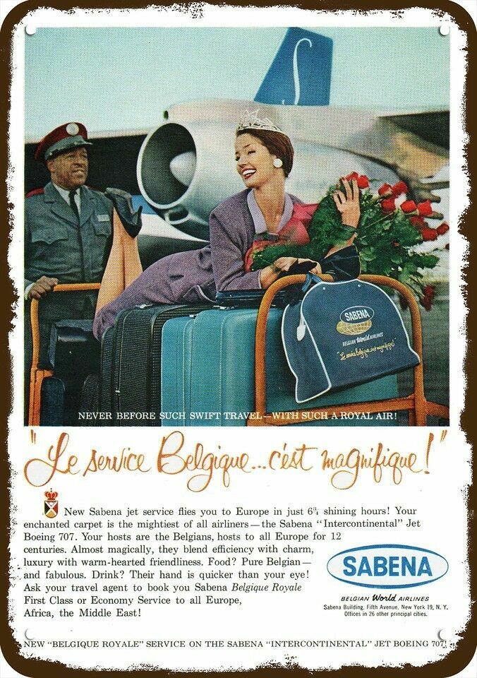 1960 SABENA BELGIAN AIRLINES Vintage-Look DECORATIVE REPLICA METAL SIGN 1960 SABENA BELGIAN AIRLINES Vintage-Look DECORATIVE REPLICA METAL SIGN