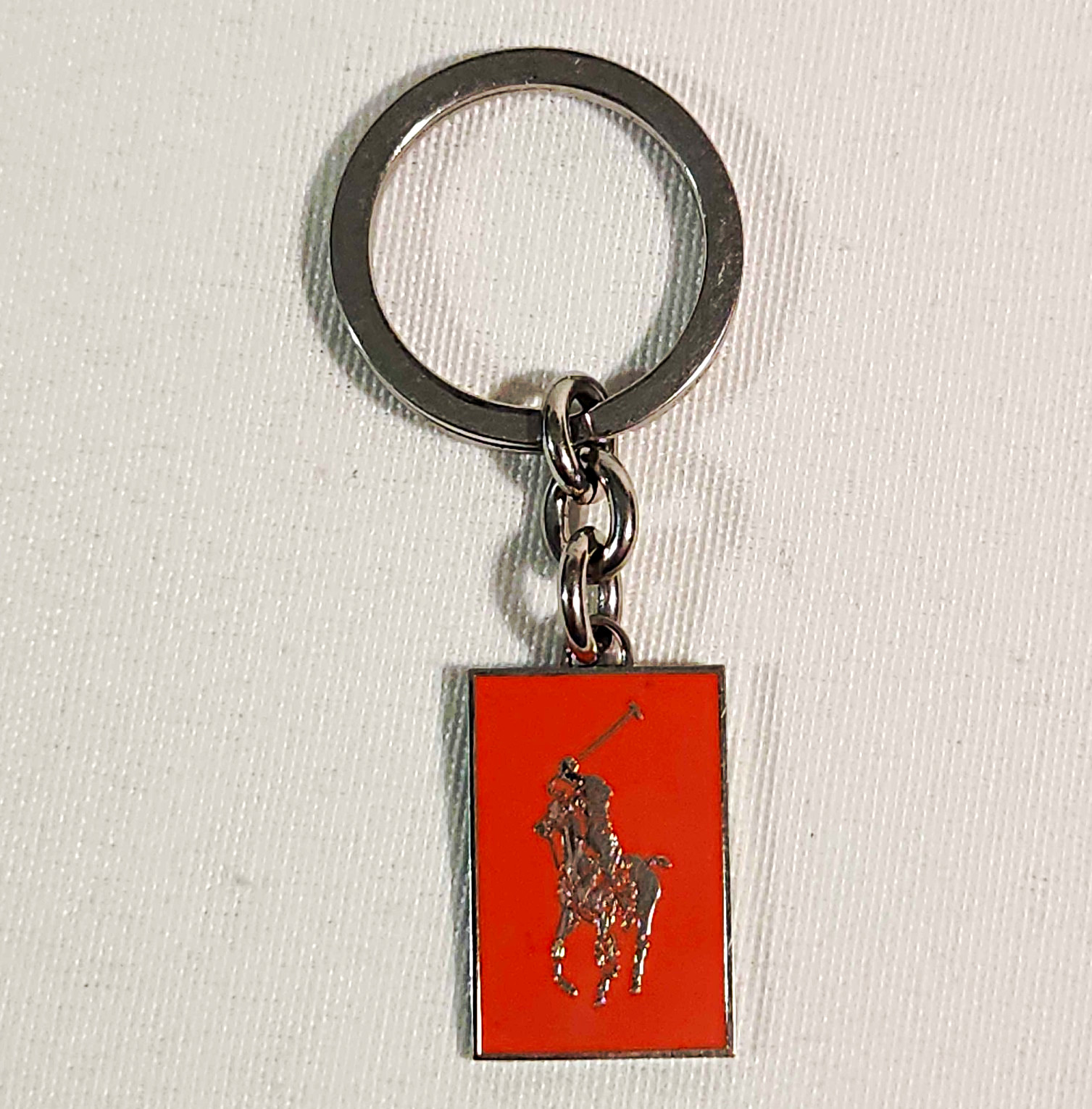 Polo Ralph Lauren Orange Enamel Keychain Fob Silver Pony Logo Polo Ralph Lauren Orange Enamel Keychain Fob Silver Pony Logo