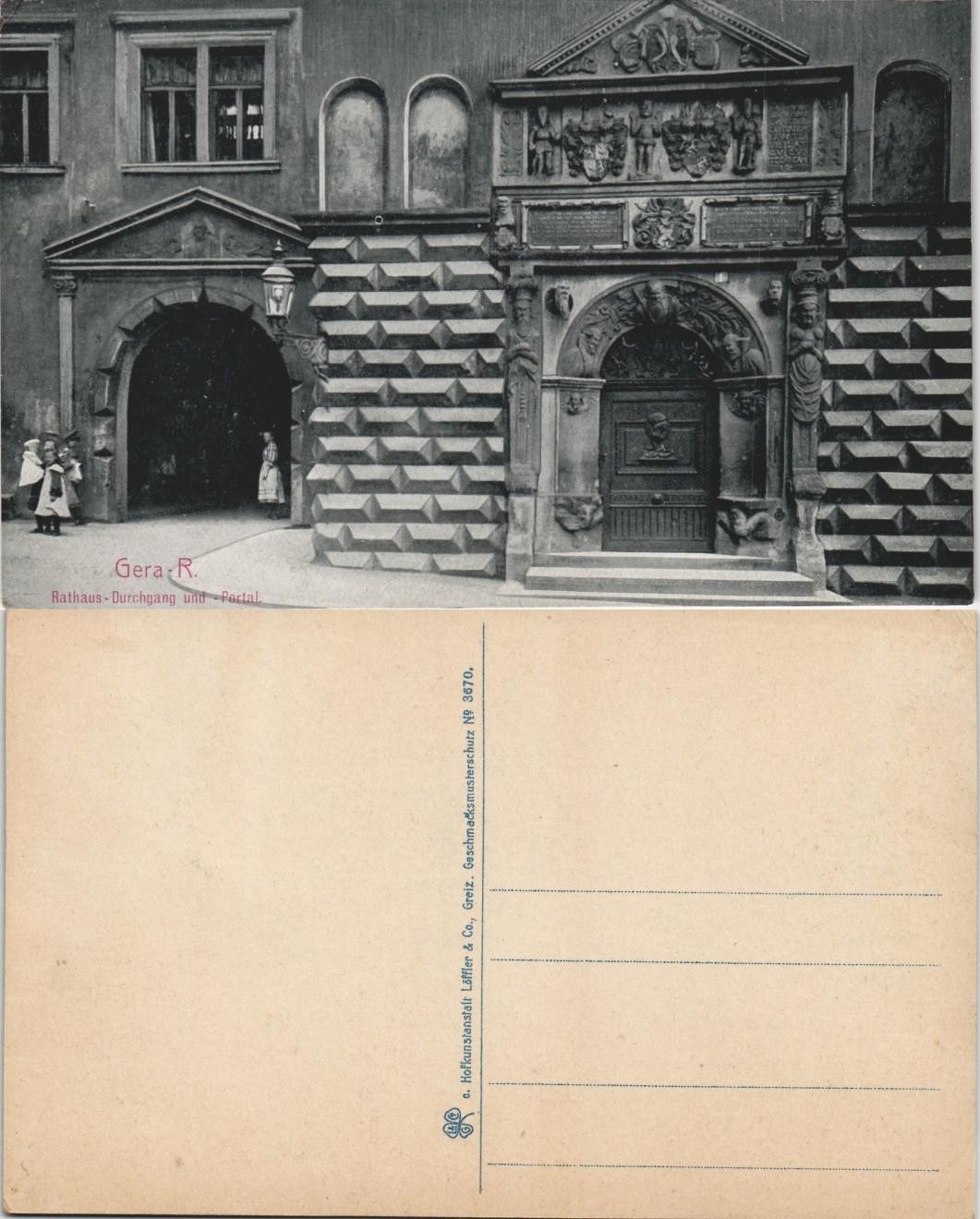 Postcard Gera Town Hall - passage and portal 1909