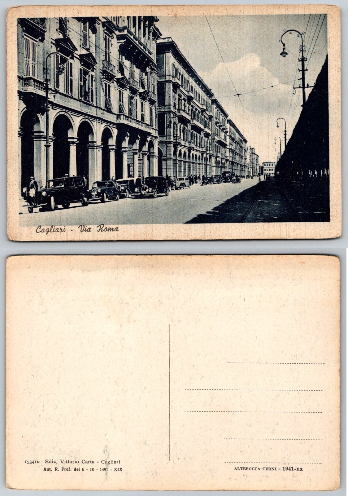 Continental Cagliari Italy Via Roma Street View Cars Buildings Postcard