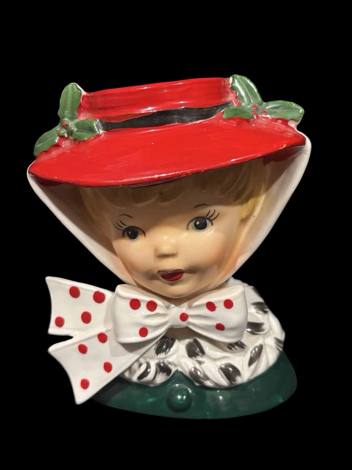 Vtg 1962 INARCO Christmas Miss Holly Lady Head Vase Ceramic Japan RARE
