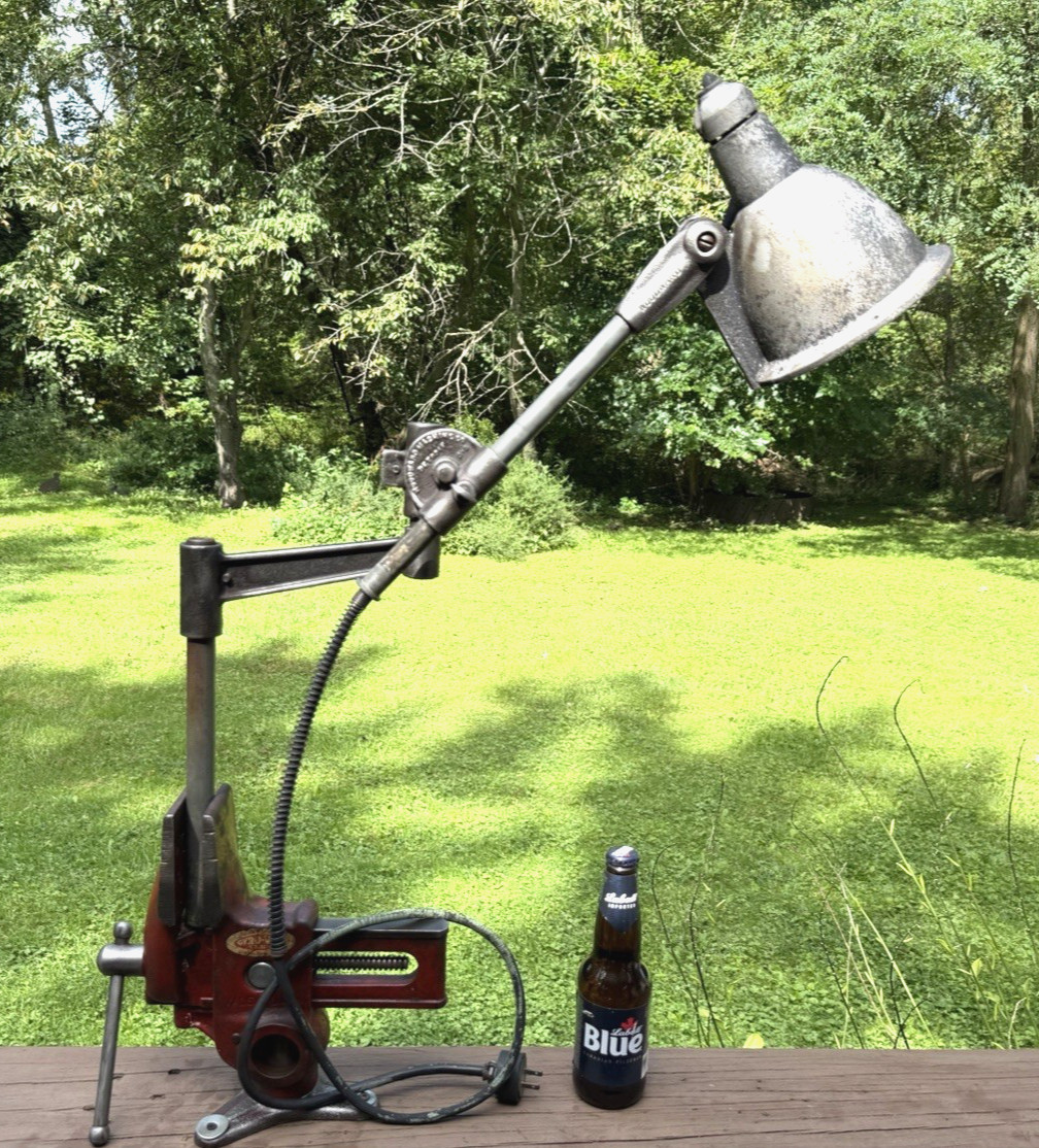 Woodward Machine Lamp Articulating c1940s Industrial RARE w/Heavy Aluminum Shade