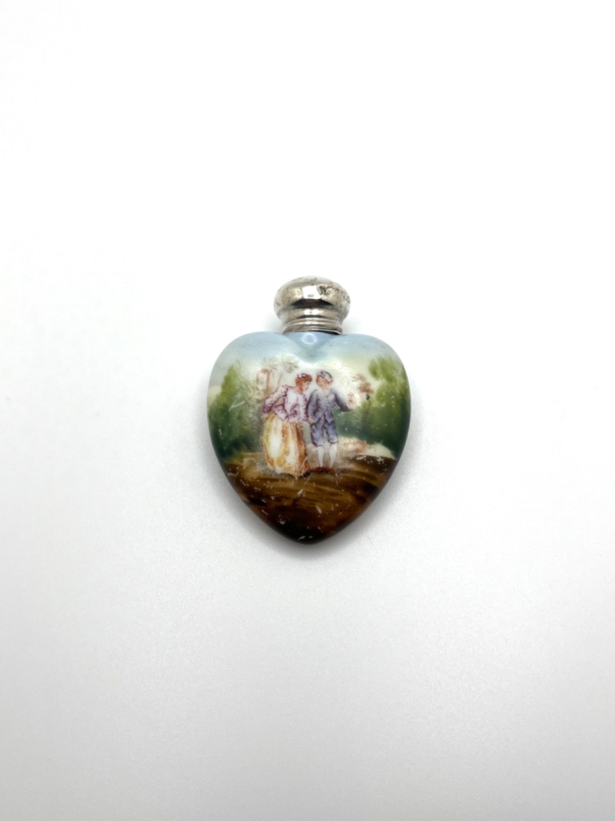 Edwardian Heart Shaped Silver Mounted Scent Bottle